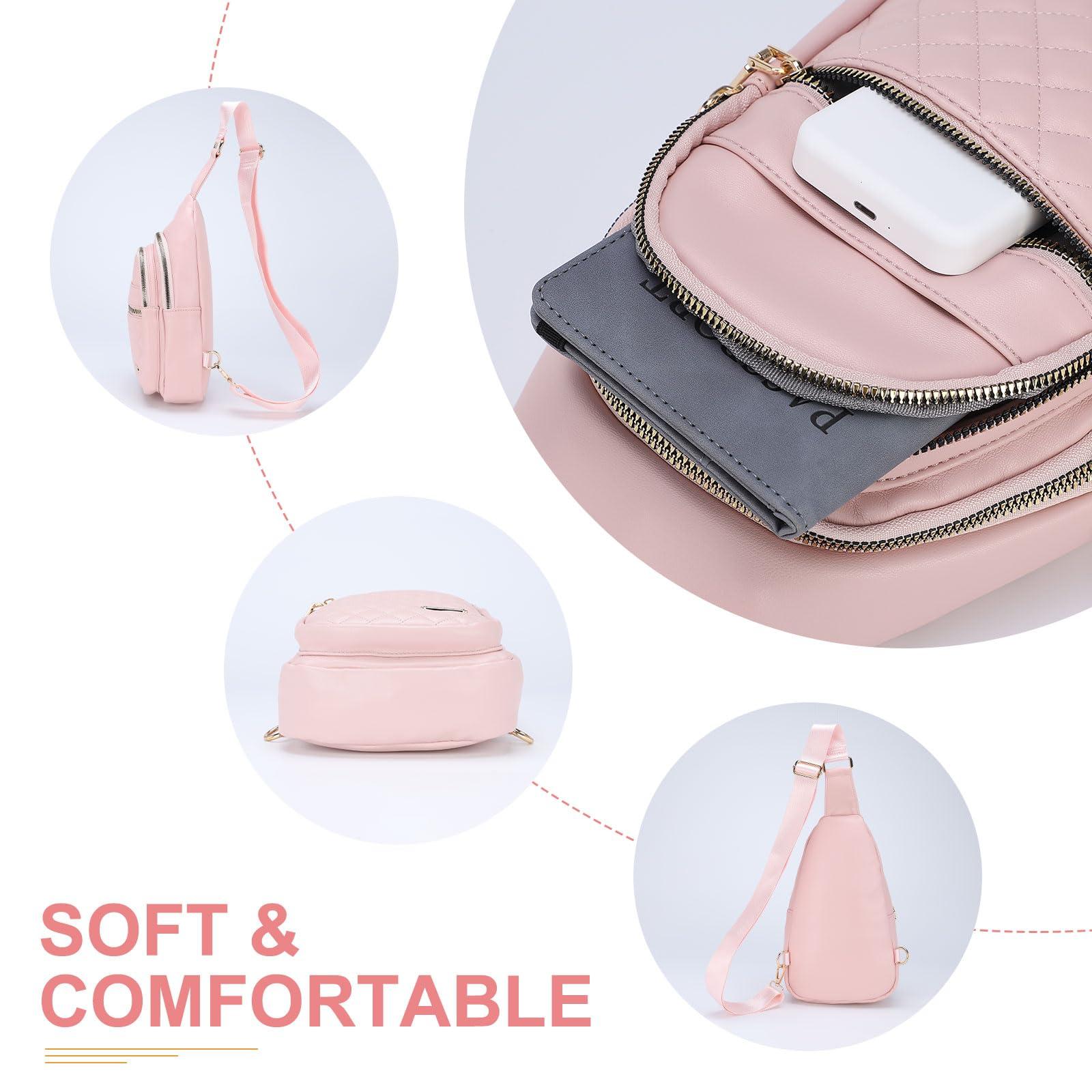 DTGN DTGN PU Leather Small Sling Bag Mini Crossbody Backpack Daypack - 7.9" Good for Hiking Travel Running Cycling Sports - Pink
