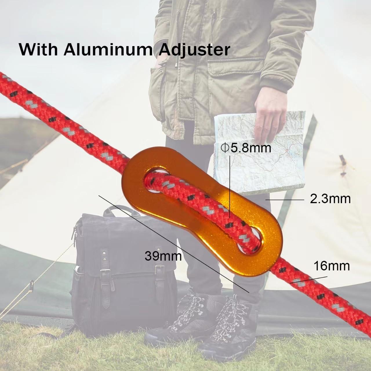 Smithok Smithok 16.4ft 6 Pack 4mm Guy Lines Ultralight Tent Cords with Aluminum Adjuster Tensioner Outdoor Camping Guylines Ropes for Tent Tarp,Climbing,Hiking Backpacking (Red)