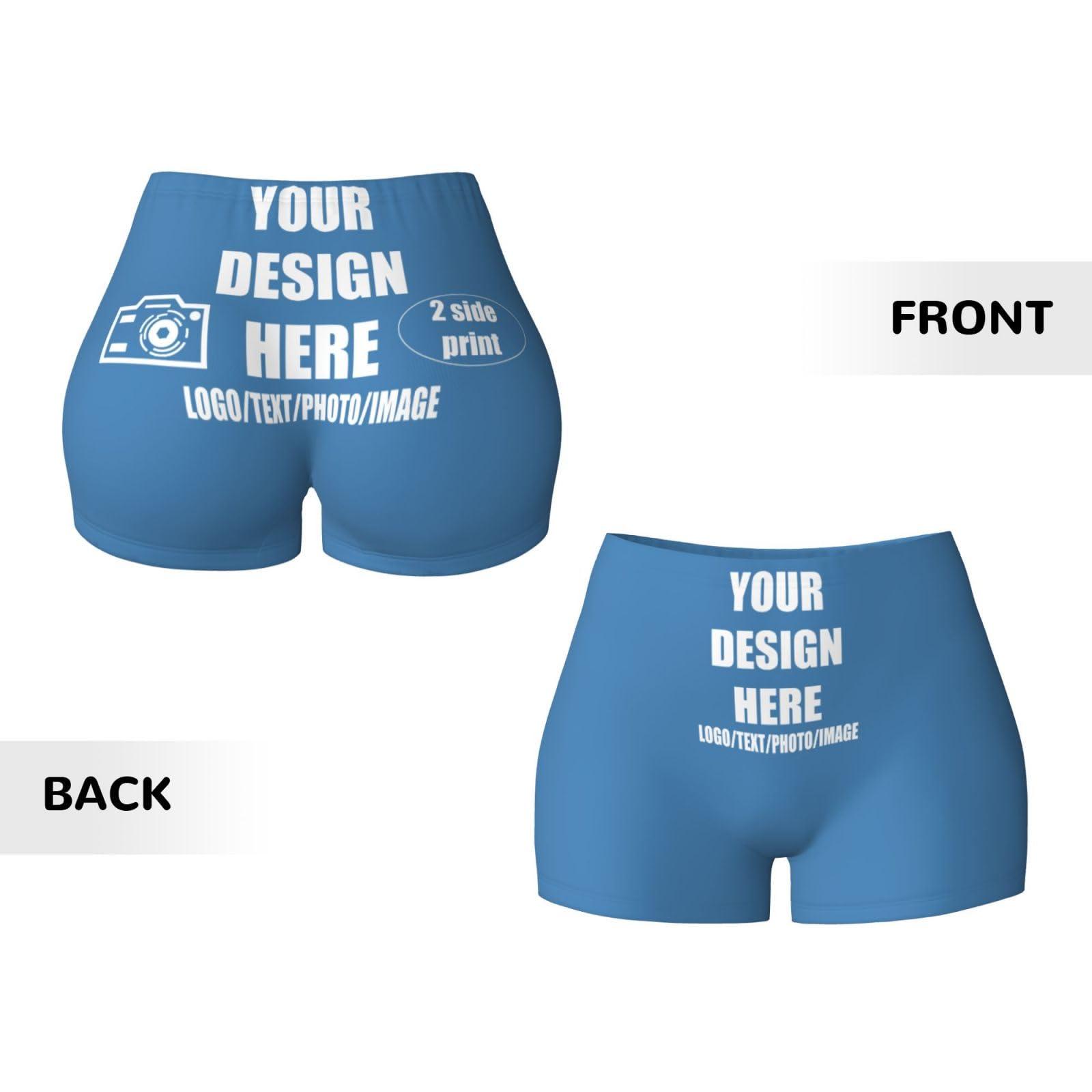 Generic Generic Custom Yoga Booty Shorts for Women Customize Your Text/Image 2 Sides Print Custom Shorts Perfect for Outdoor Activities and As Couple Friend Mom Gifts Large Blue