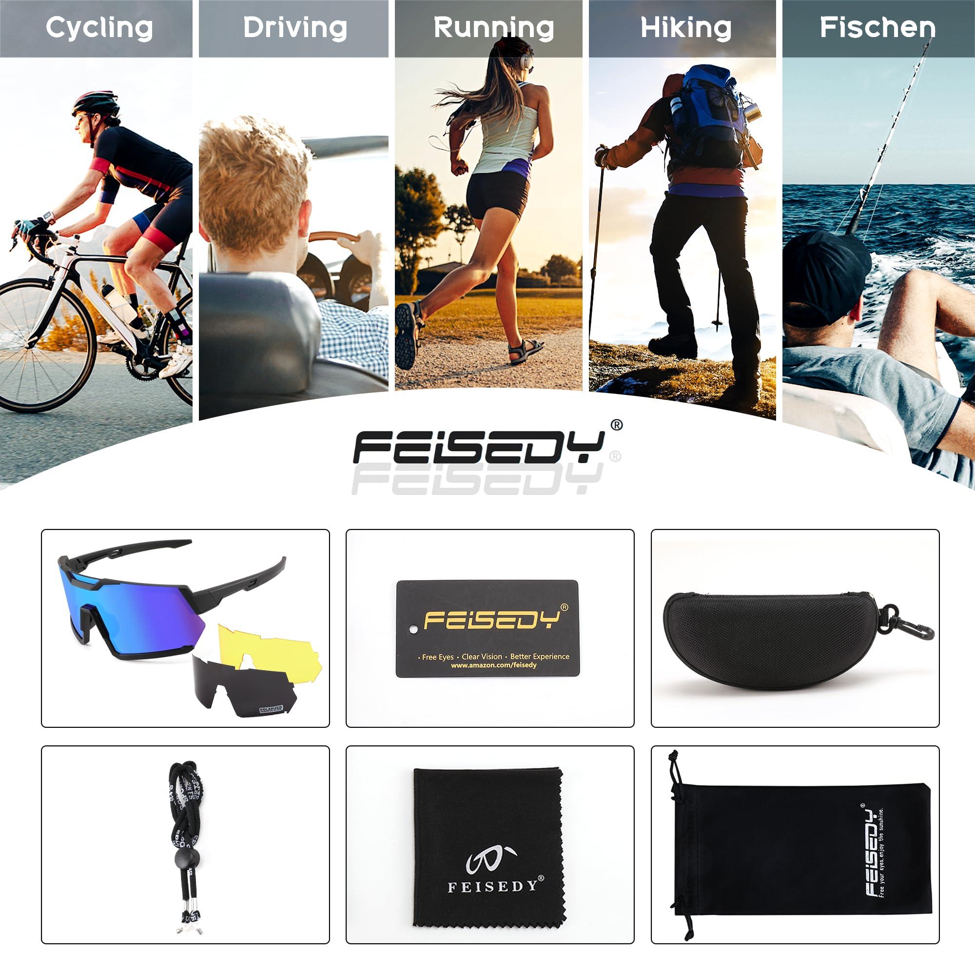 FEISEDY FEISEDY Men Women Cycling Sunglasses, with 3 Interchangeable Lenses, TR90 Sports Glasses Baseball for Youth Teens B4138
