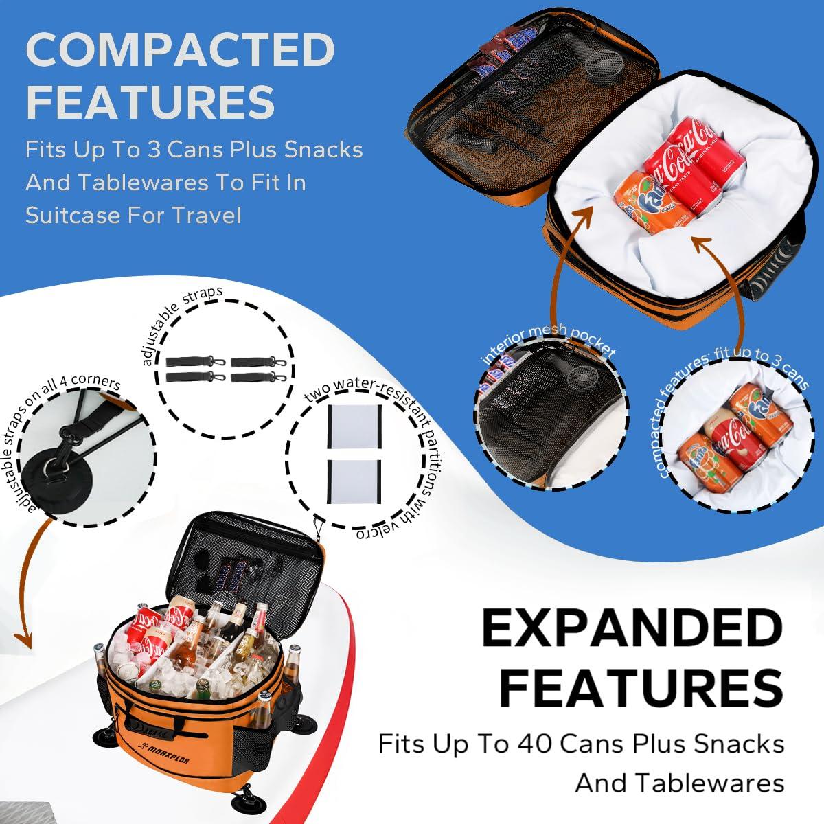 MORXPLOR MORXPLOR Waterproof PVC Material Paddleboard Cooler Deck Bag,40 cans Sup Deck Cooler Bag,Cooler Bag for Paddleboard,Lunch Box Cooler Insulated Bag,Camping Cooler Bag,Kayak Cooler Bag