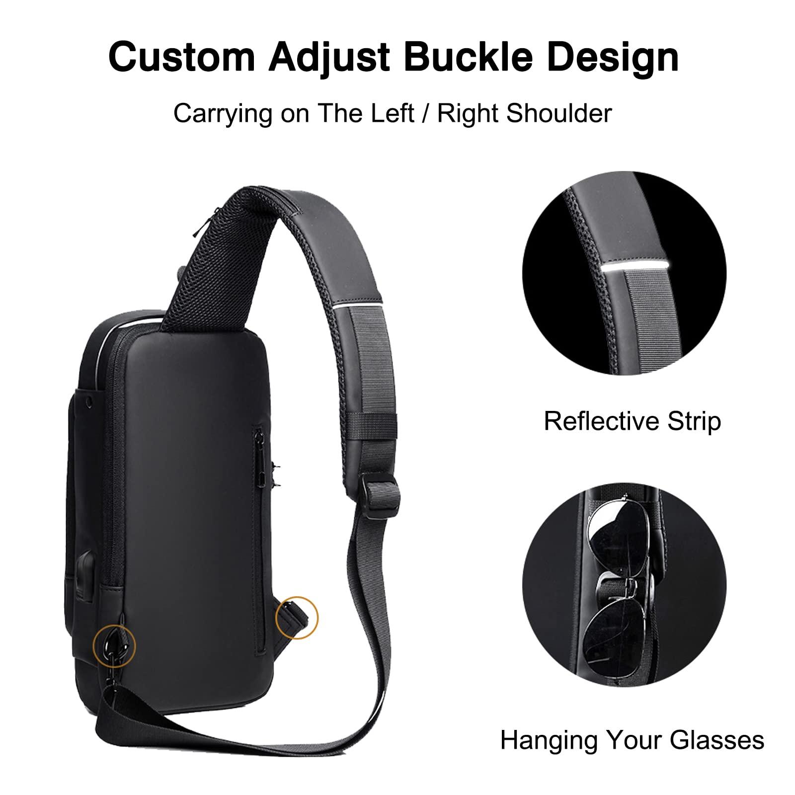 FANDARE FANDARE Anti-theft Sling Bag Business Men Bag Chest Crossbody bags with USB Charging Port Waterproof Small Backpack for Outdoor Work Hiking Running Sport Travel Bag Gray Brown