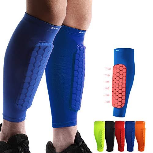 HiRui HiRui Soccer Shin Guards Shin Pads for Kids Youth Adult, Calf Compression Sleeve with Honeycomb Pads, Support for Shin Splint Baseball Boxing Kickboxing MTB, Lightweight(1PAIR)(Blue, XL)