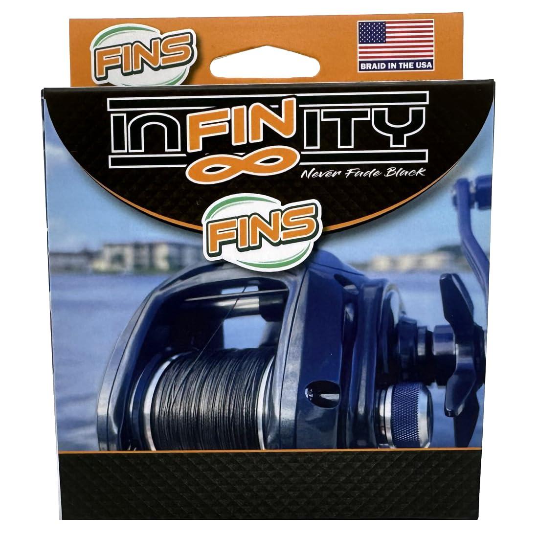 FINS FINS Infinity Braid - USA Made - Silky Smooth 8-End Jet Black Braided Fishing Line for Superior Casting and Quiet Performance in Guides - 1500 Yds - 65 lb