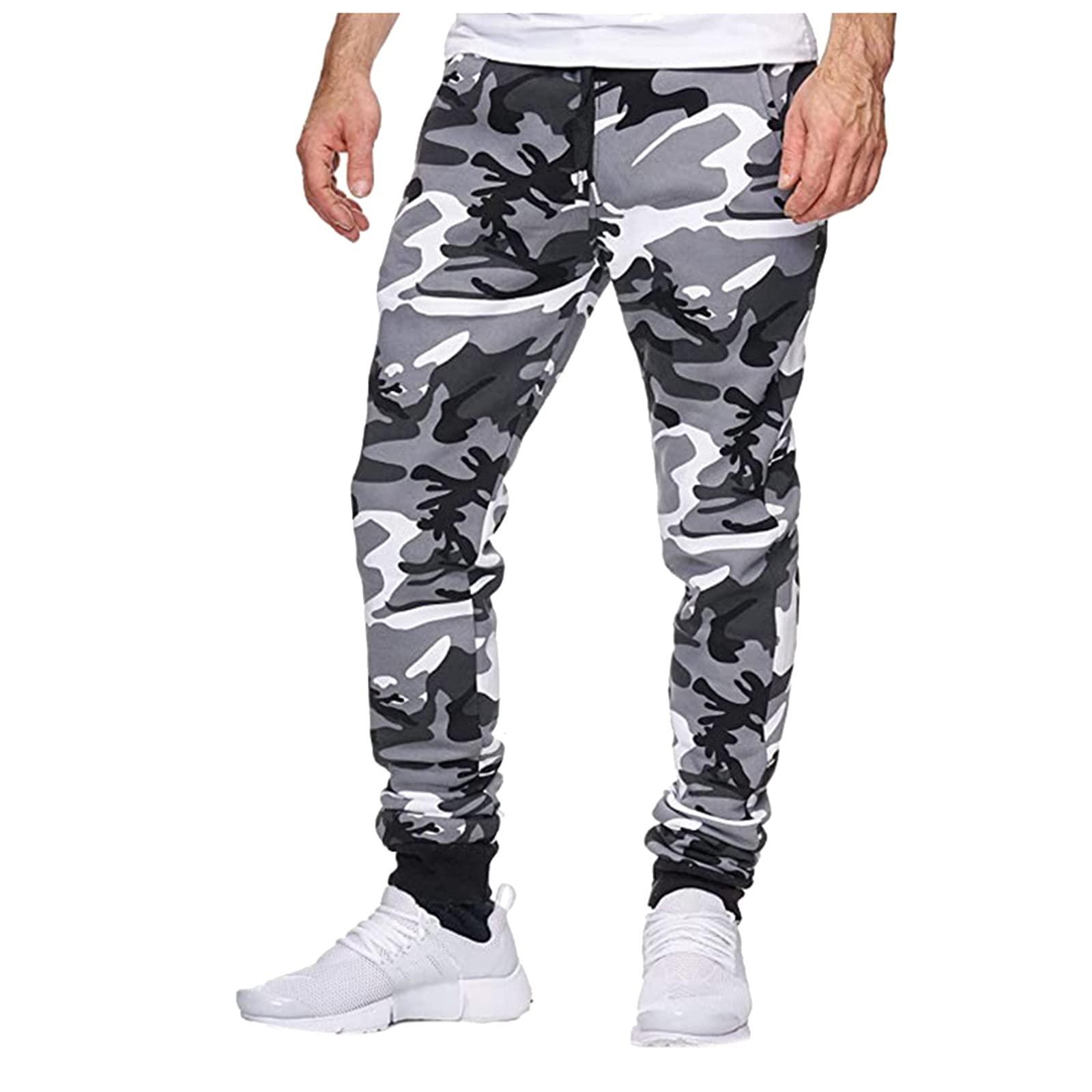 QWENTMTNTY Mens Camouflage Sweatpants with Pockets Tapered Fit Stretchy Cotton Jogger Pants Workout Gym Outdoor Sports Trousers