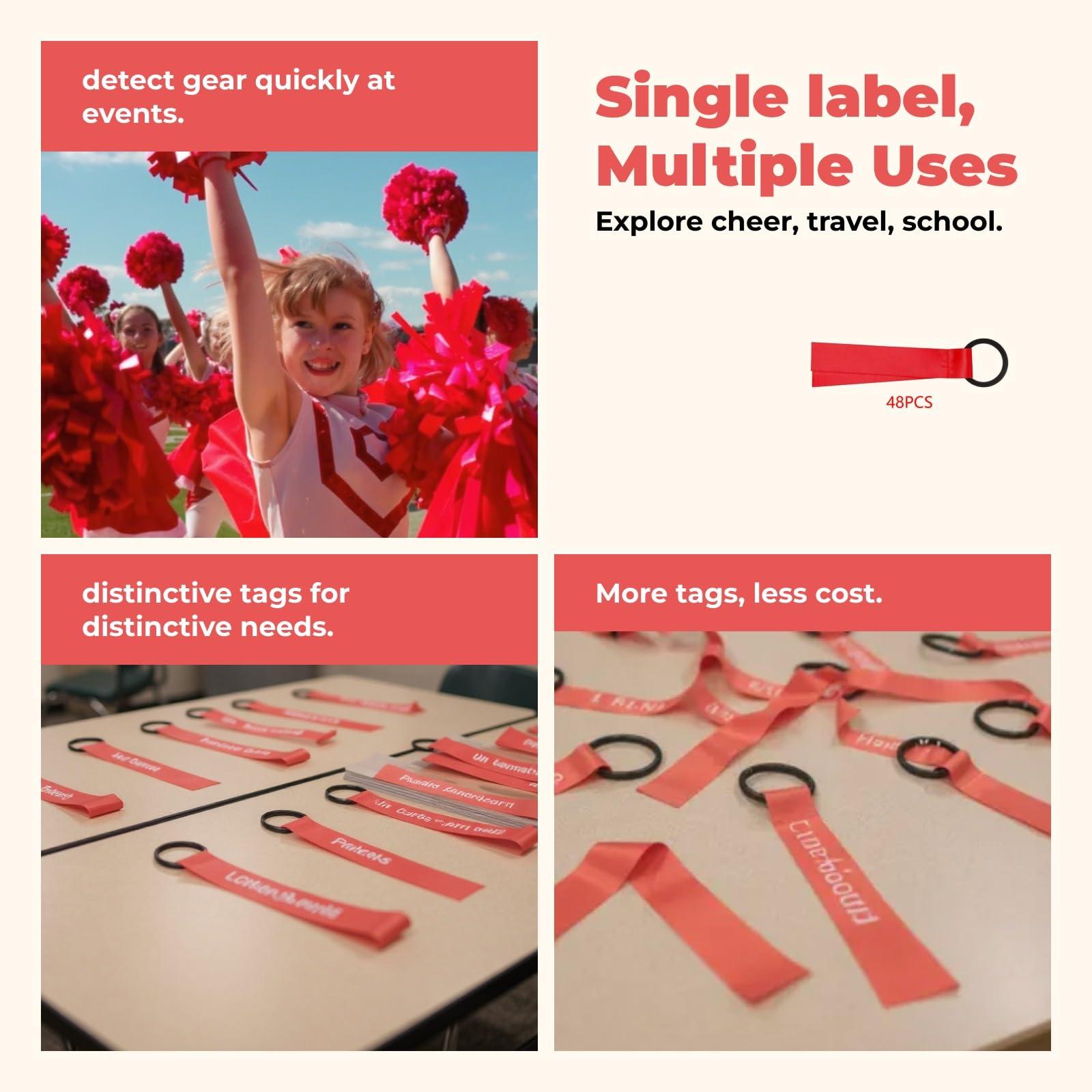 UGPLM UGPLM 48 Pieces Cheerleader Name Tag, Cheer Pom Tags, Cheerleading Name Tags, Ribbon with Rubber Band, Red