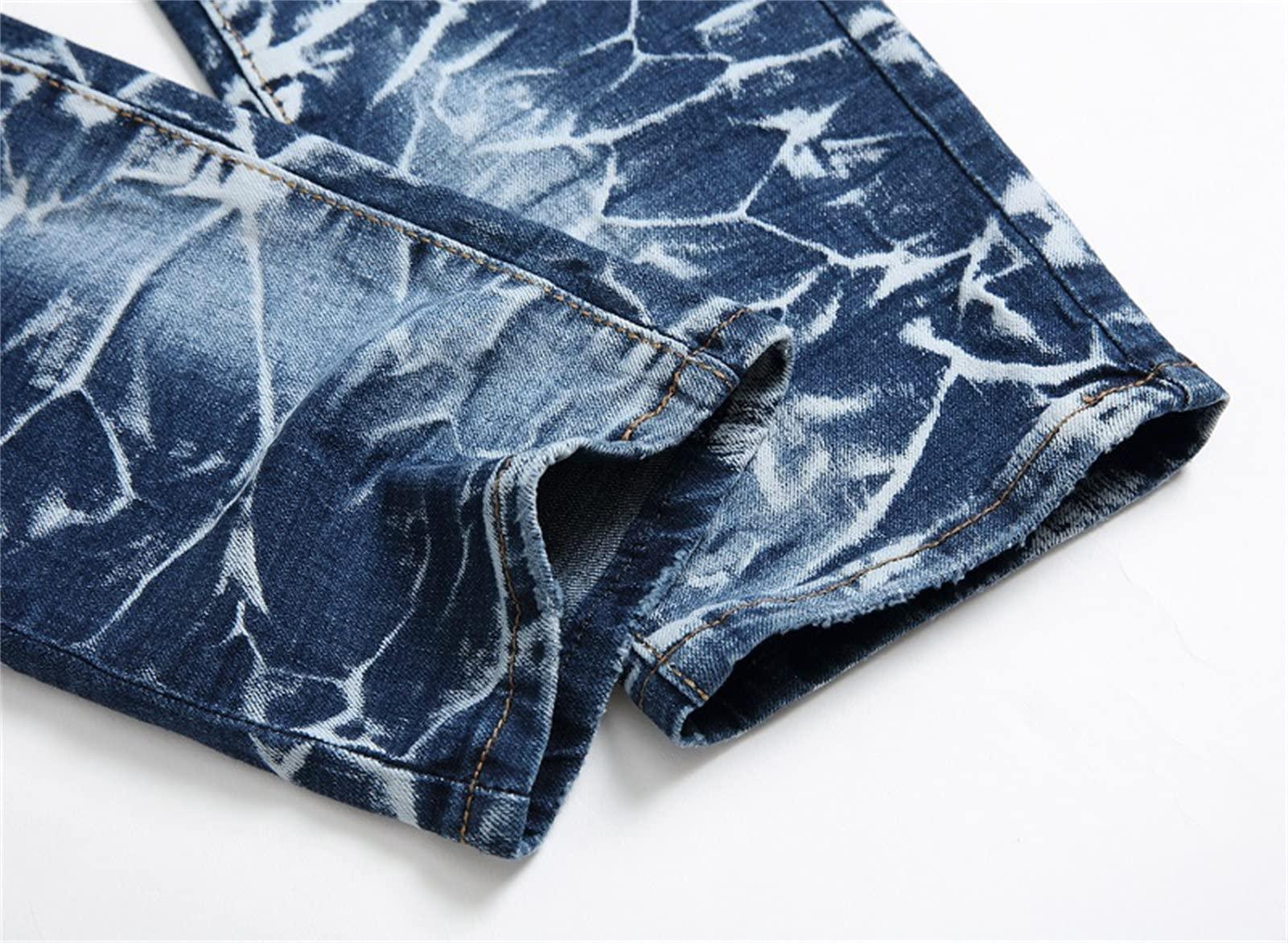 JEsilunmaMY JEsilunmaMY Men's Patchwork Jeans Pants Mid Rise Washed Distressed Denim Pants Casual Stretch Straight Leg Jeans with Pockets (Blue,29)