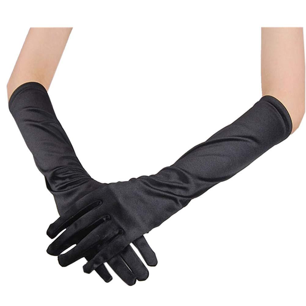 SYAYA Long Satin Opera Glove For Women Formal, Elbow Length Glove For Bridal Evening Dance/Tea Party/Church/Wedding W-G-1(Black)