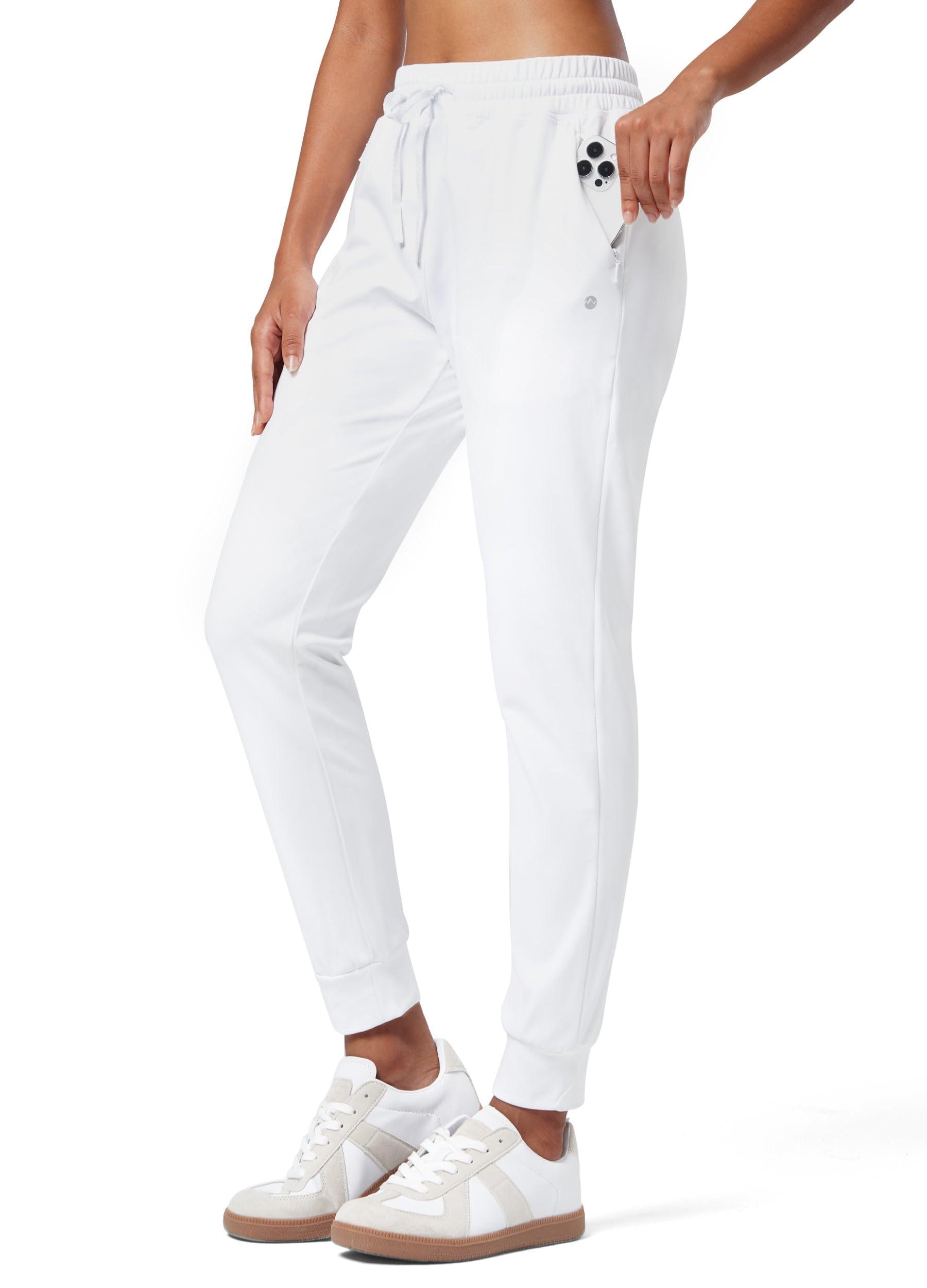 Willit Willit Women's Fleece Lined Joggers Warm Pants Running Thermal Sweatpants Winter Athletic Hiking Water Resistant with Pockets White XL