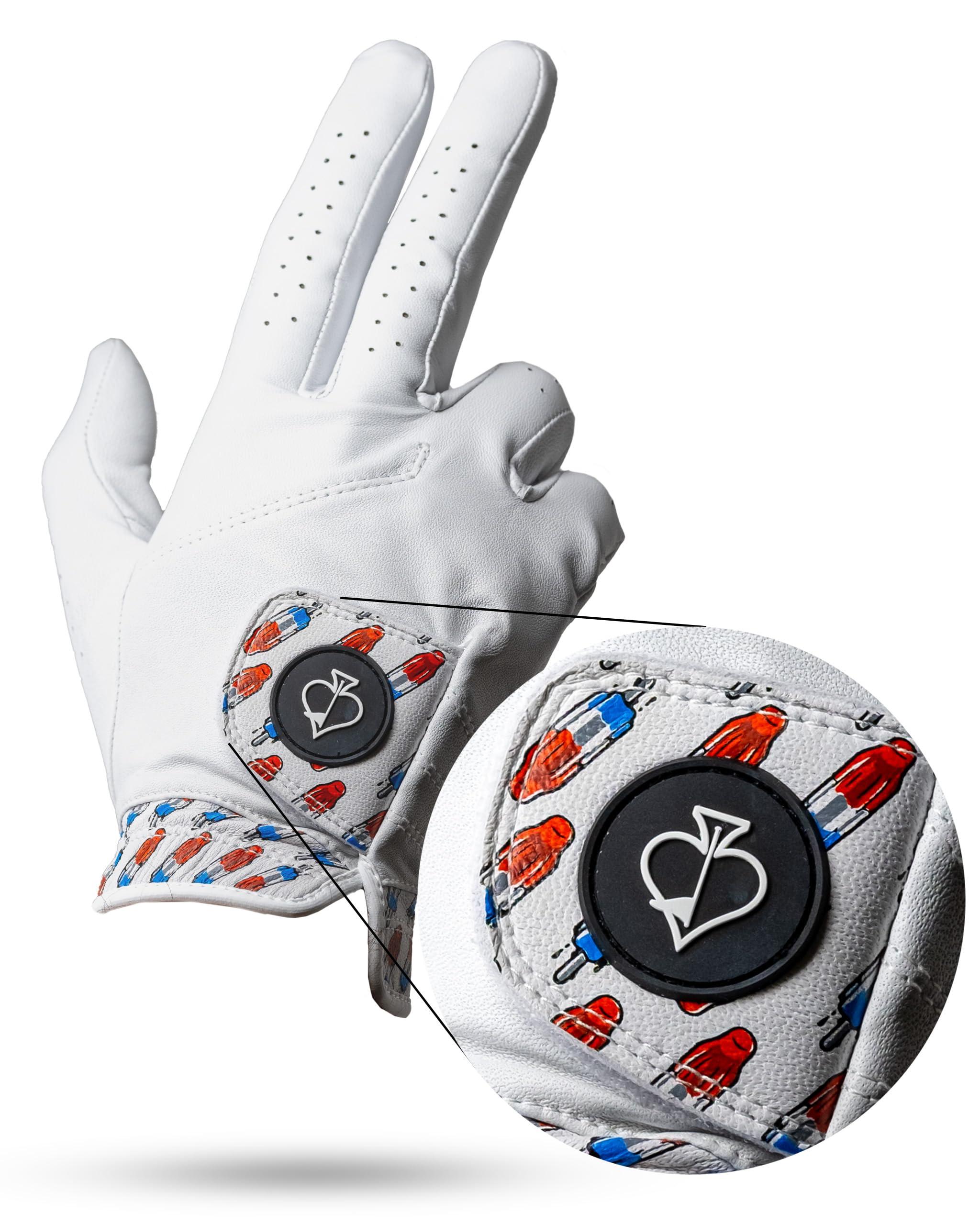 Pins & Aces Pins & Aces - Rocket Pop Golf Glove Design - Premium AAA Cabretta Leather, Long-Lasting Durable Tour Glove for Men or Women - Premium Leather Golf Glove Left & Right Hand (Large, Right)