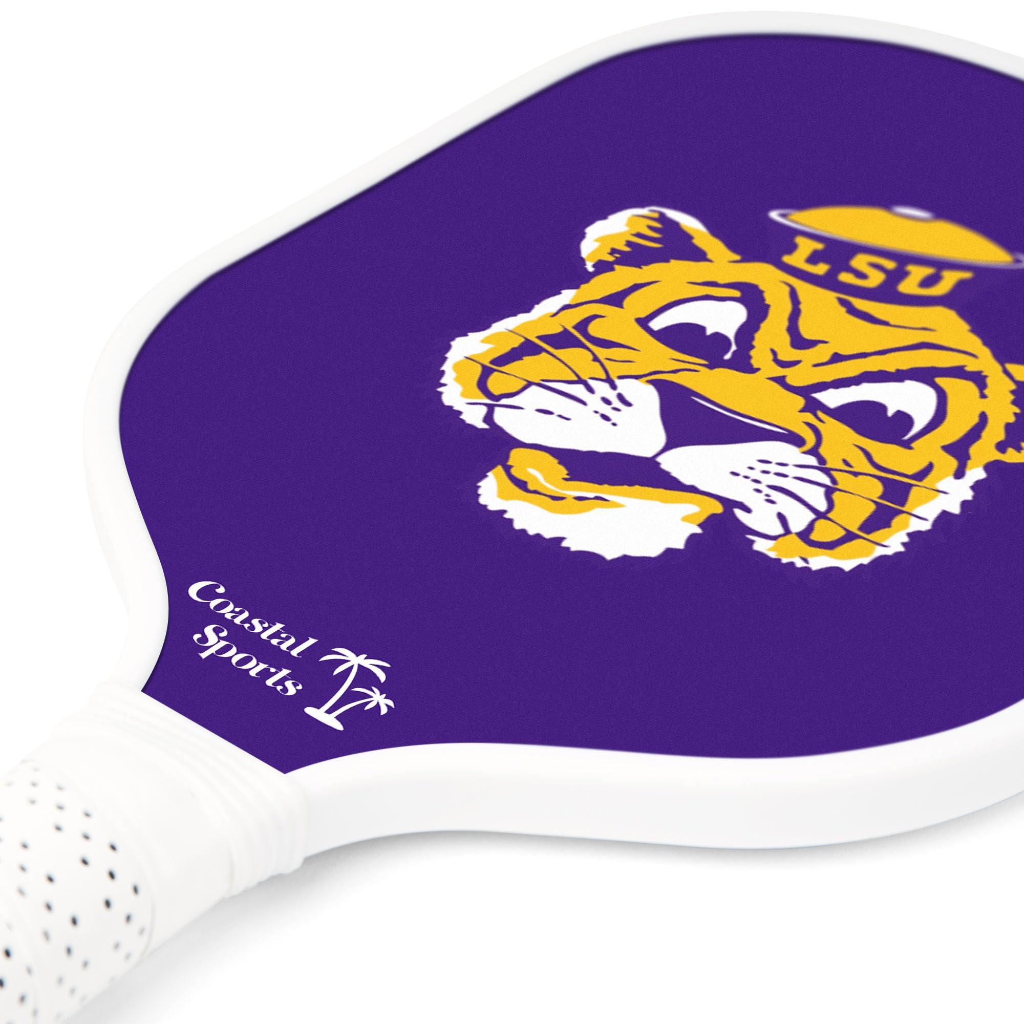 Coastal Sports LSU Pickleball Paddle | Officially Licensed Collegiate Pickleball Paddle | Honeycomb Polymer Core | Graphite Face | Premium Leather Grip | Lightweight