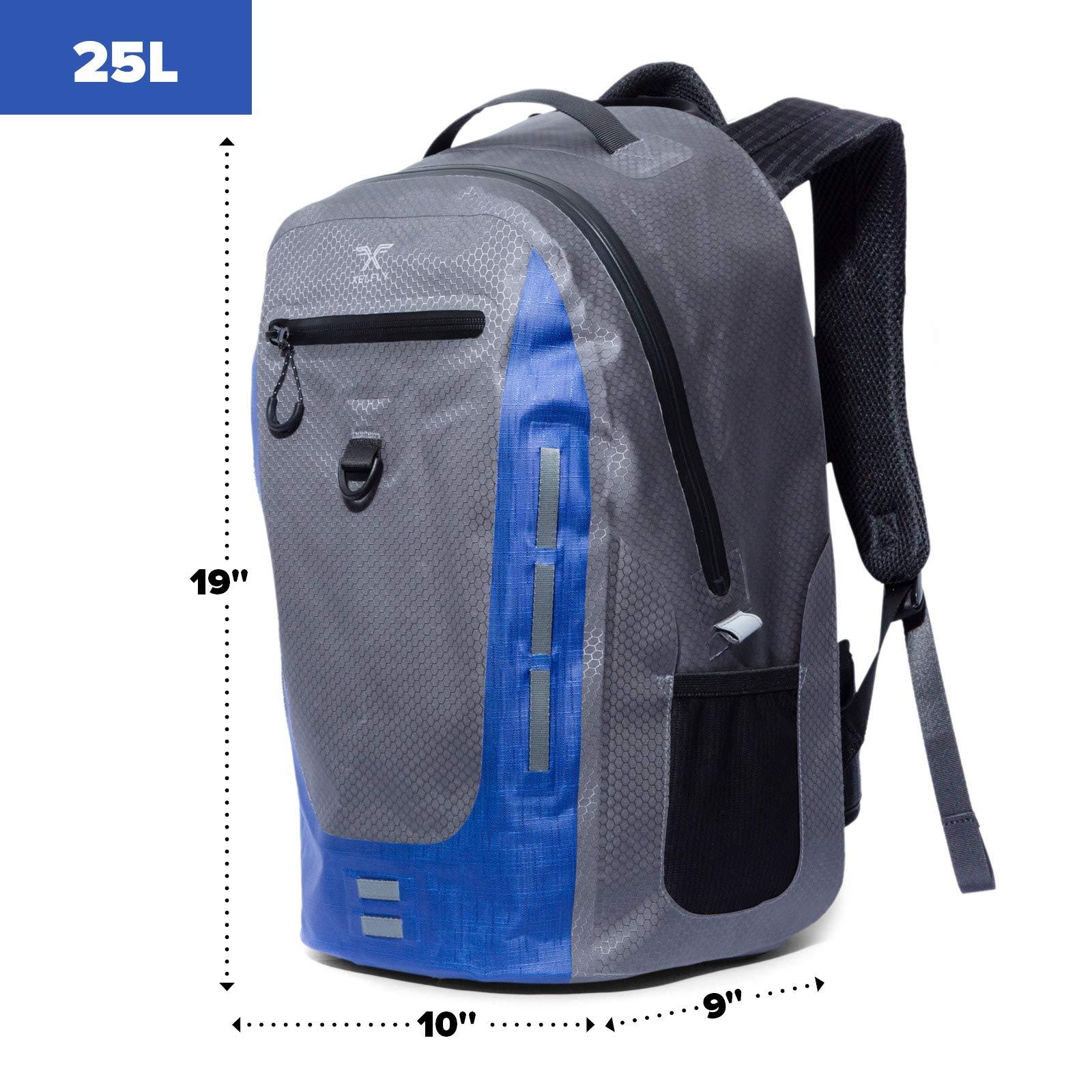 Xelfly Xelfly Submersipack Waterproof Backpack - Submersible, Inflatable, Floating TPU Coated Durable Nylon Dry Bag with Airtight Zipper for Kayak, Fishing, Boating, Hiking, Paddle Board (Deep Blue, 25L)