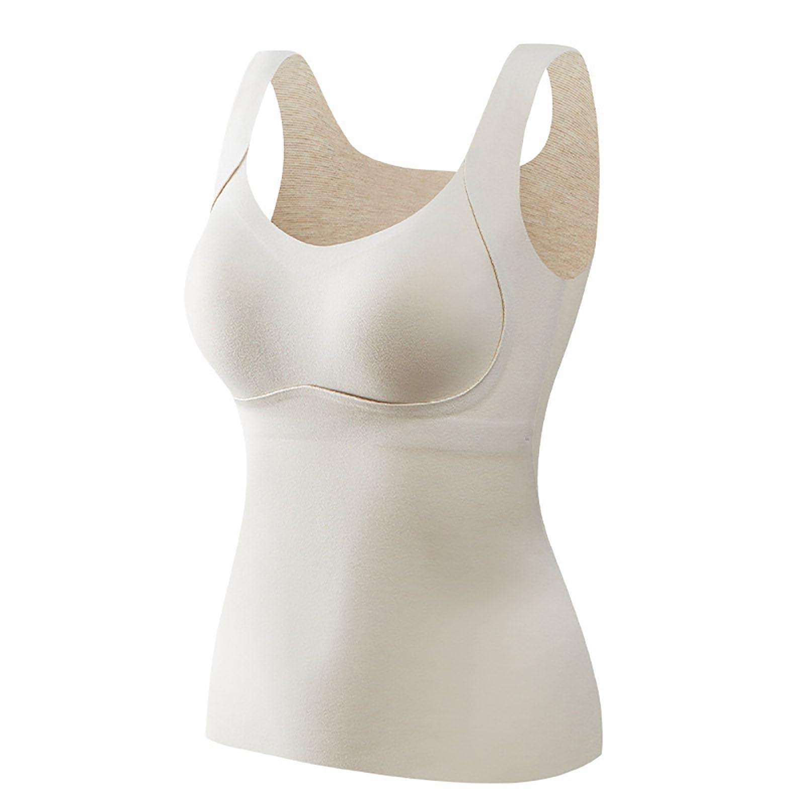 Ryuuom Welfaries Women's Thermal Tank Tops with Built-in Bra, Welfare Tank Top with Bra, Shelf Bra Tank Tops for Women White