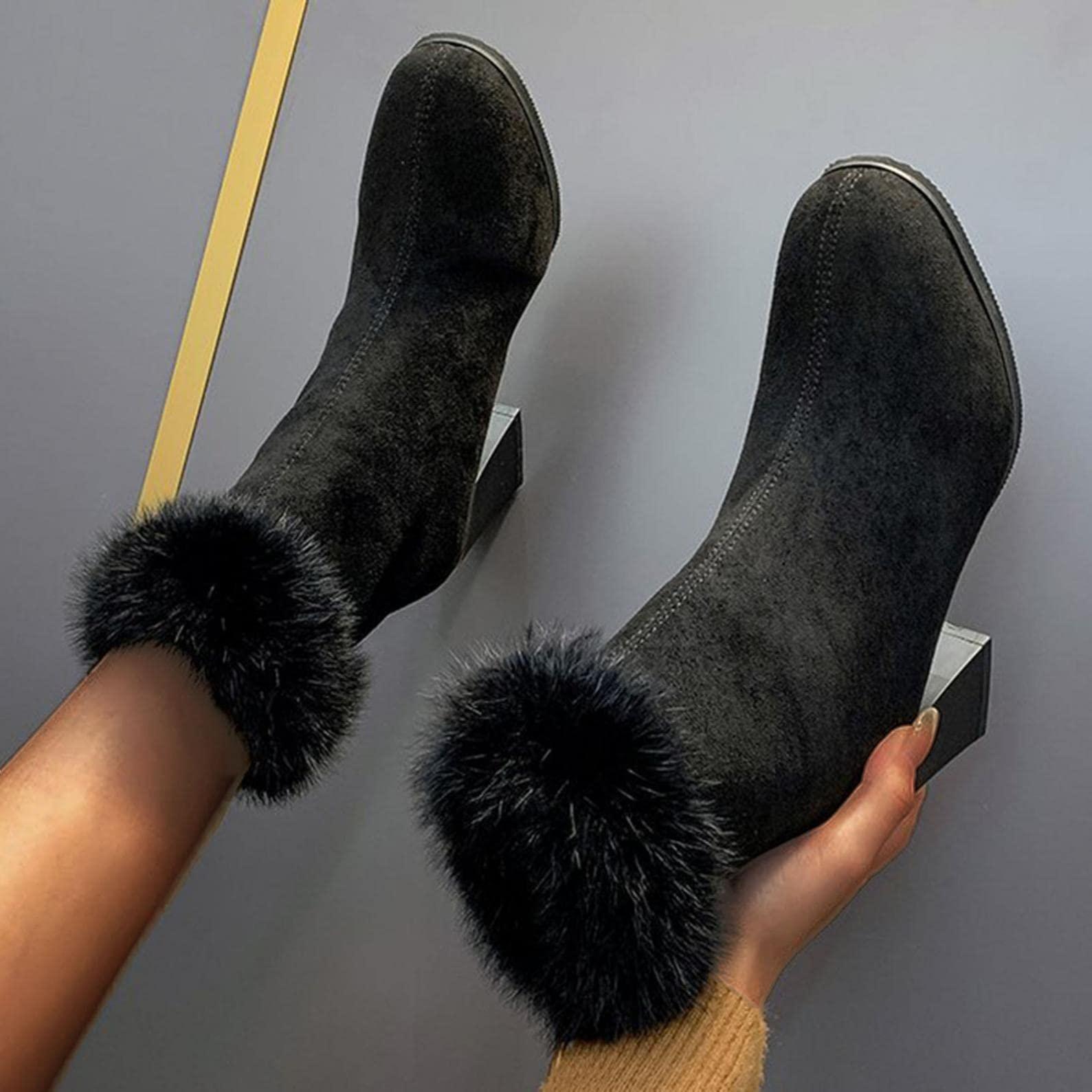 Bcshiye Bcshiye Womens Chunky Heels Ankle Booties Ankle Boots Chunky High Heels Zipper Short Boots Mid Heel Chelsea Boots
