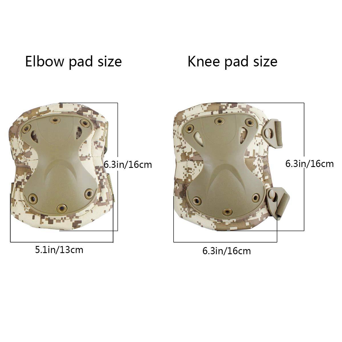 Aoutacc Aoutacc Tactical Combat Knee & Elbow Protective Pads Set for Outdoor CS Paintball Game Cycling Safety Skateboarding Gear Skates Knee Protection Guard Pads (DD)