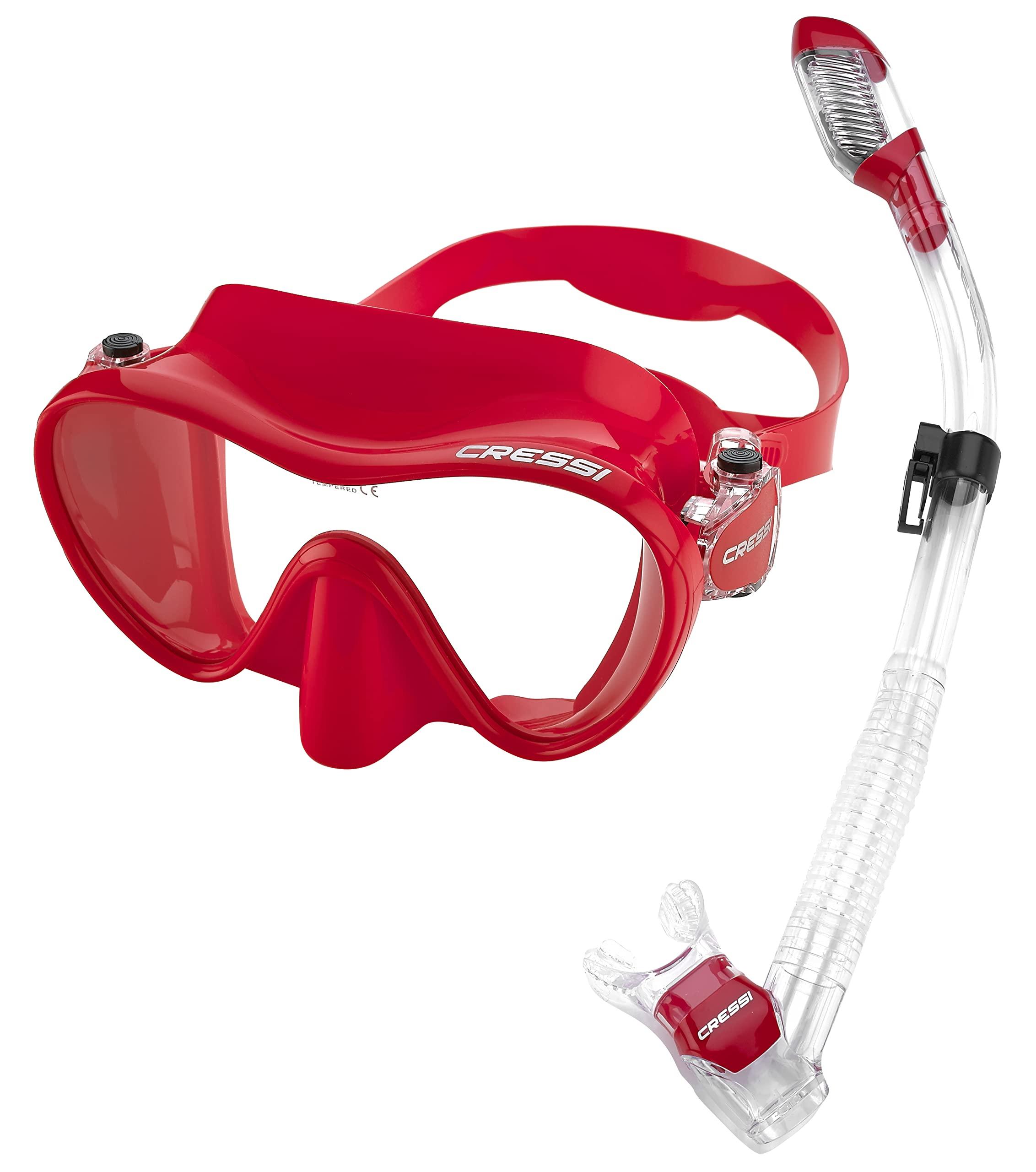 Cressi Cressi Italian Boutique Collection - Tempered Glass Lens Frameless Scuba Snorkel Mask - Dry Snorkel Set, Rouge