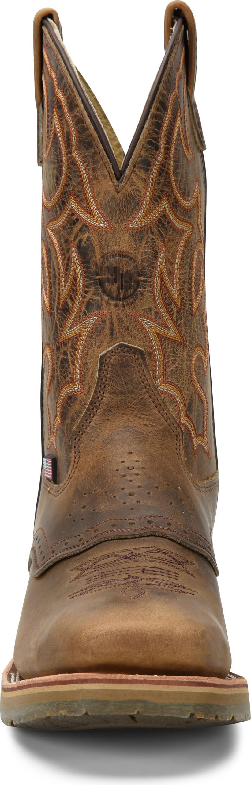 Double-H Boots Double-H 11\" Dwight Steel Toe Western Boots for Men - Texon Insole with Cork Inlay, Oil- and Slip-Resistant I.C.E. Outsole, EH-Rated and Made in USA, Brown - 7.5 2E