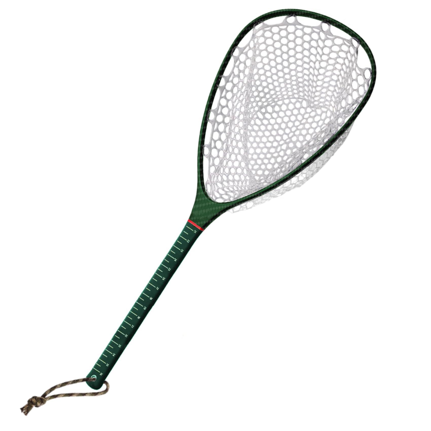 Riverruns Riverruns Carbon Fiber Landing Net - Fly Floating Fishing Net with Soft Rubber Trout Net and Measuring Lines on The Handle - Lightweight and DurableLong Handle/Green/Carbon Pattern