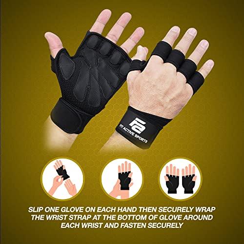Fit Active Sports Fit Active Sports Ventilated Weight Lifting Gloves with Built-in Wrist Wraps, Workout Fingerless Gloves for Men and Women, Suitable for Gym Fitness, Cross Training, Etc | Large