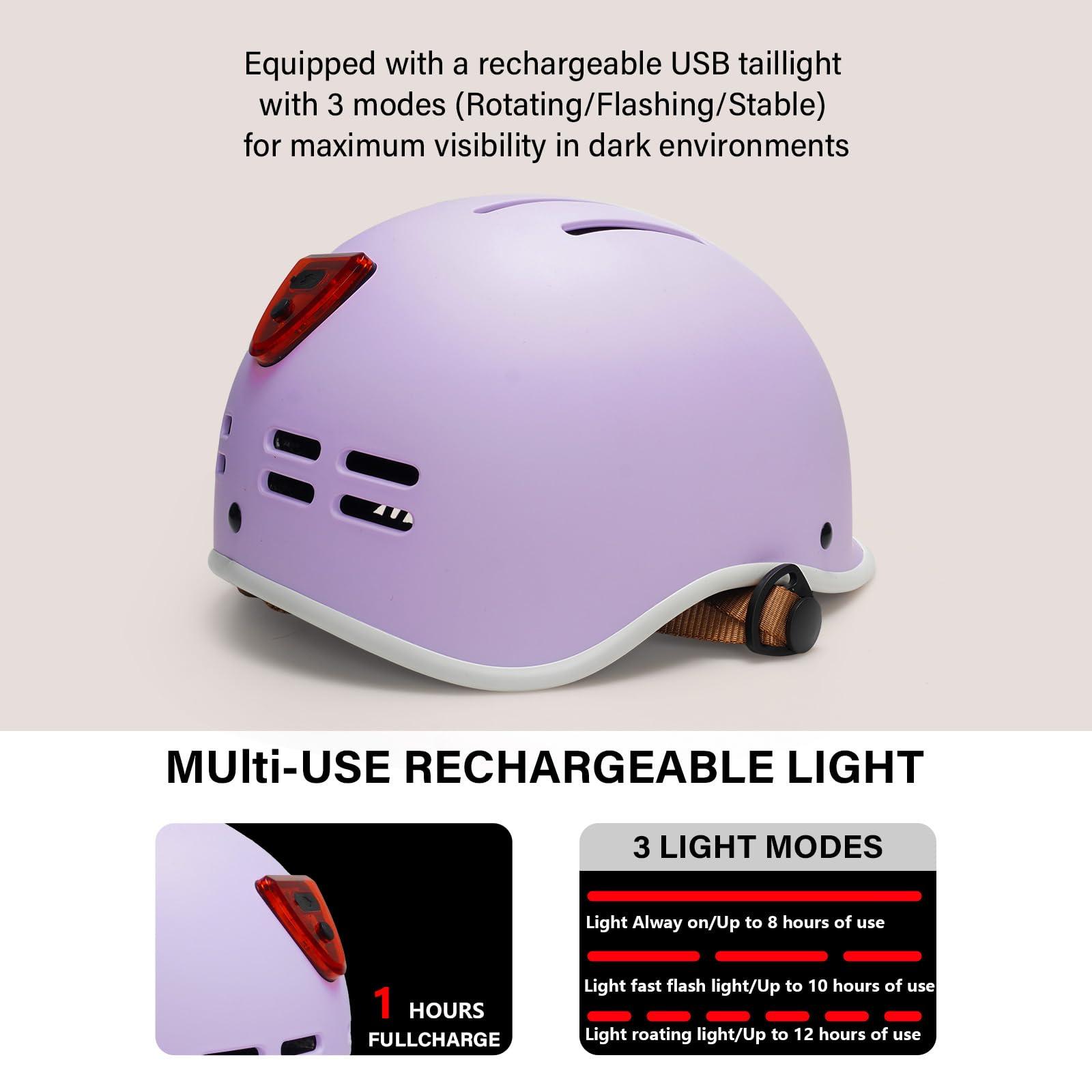 EXCLUSKY Exclusky Bike Helmet for Adults,Adjustable Cycling Helmet for Men & Women Safety Certified Bicycle Helmet for Commuting, Road Biking, Skating with USB Rechargeable Rear Light