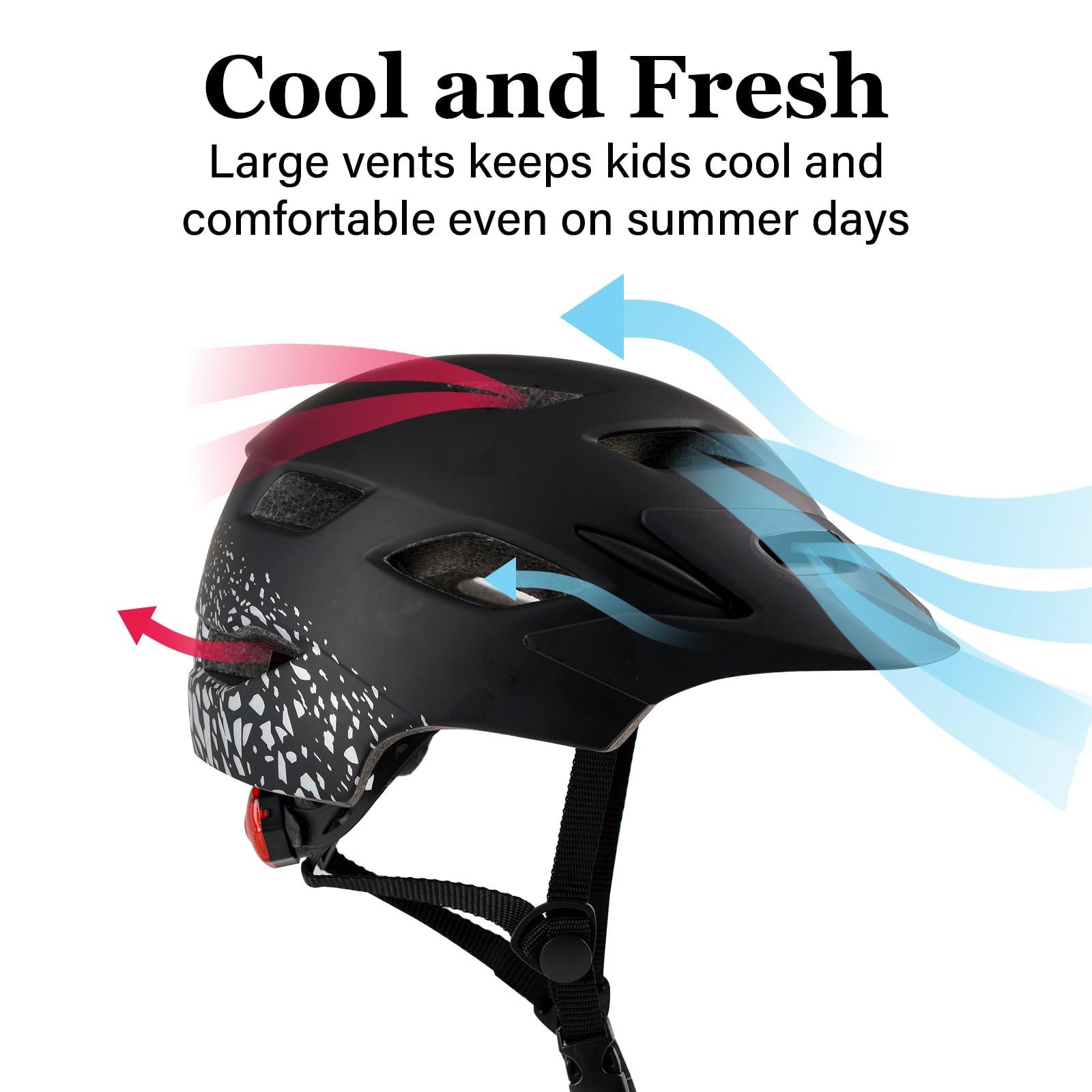 Bilaki Kids Bike Helmet, Youth Toddler Boys Girls Helmets, 2 Size Adjustable for Ages 2-3-5-8-14 Years, Child Helmet with Visor and LED Light, Lightweight Multi-Sport Bicycle Scooter Skate Cycling Helmets