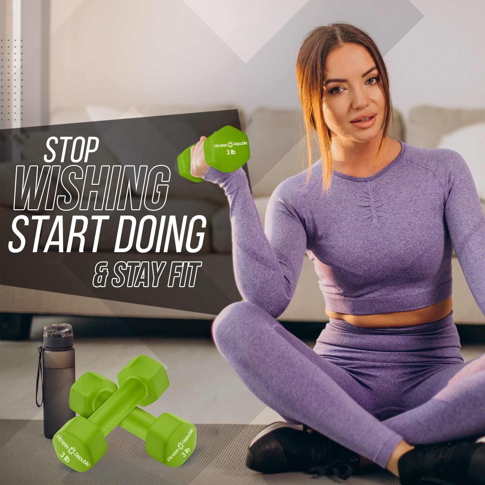 Fitness Republic Fitness Republic 3LB Neoprene Workout Dumbbells Set of 2 - Non Slip, Anti Roll Exercise & Fitness Dumbbells - Hex Shaped Hand weights for Men & Women - Ideal for Home and Gyms training