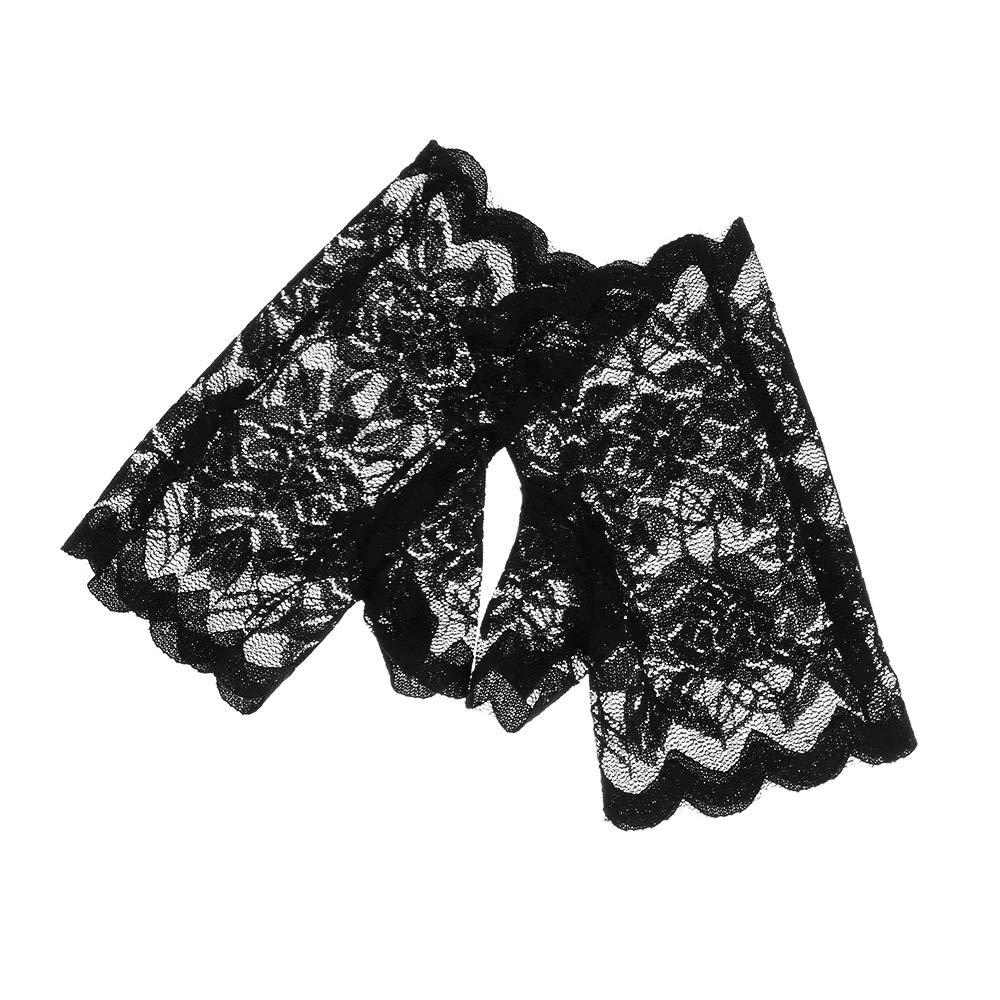Tvoip Tvoip 1 Pair Womens Sun Protection Driving Half Finger Gloves Charming Sexy Lady Girl Lace Party Costume Fingerless Gloves (Black)