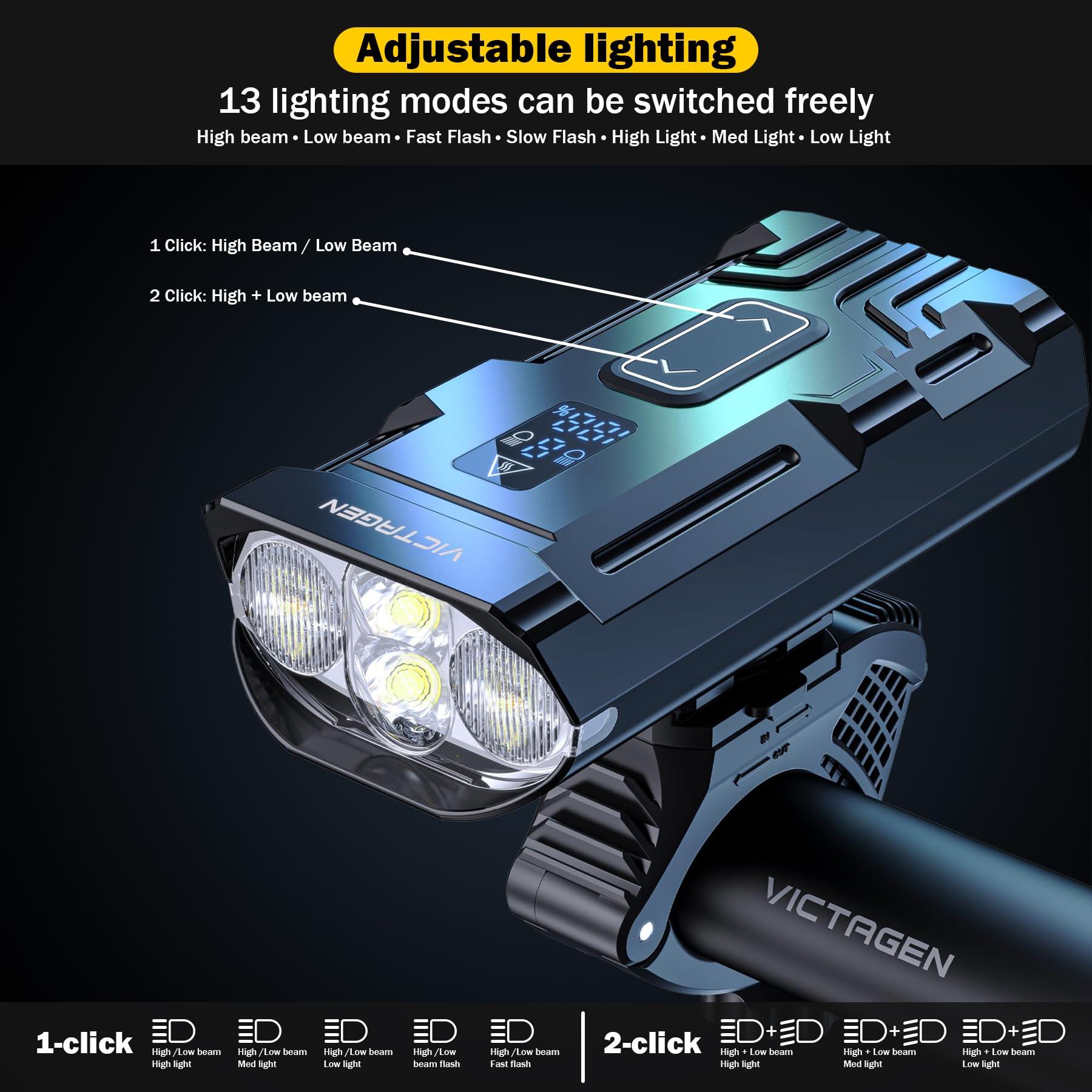 VICTAGEN Victagen Bike Lights 9000Lumens Bike Headlights High & Low Beams, Super Bright Bicycle Lights, Waterproof MTB Bike Lights for Night Riding, USB Rechargeable Bike (9000 lumens)