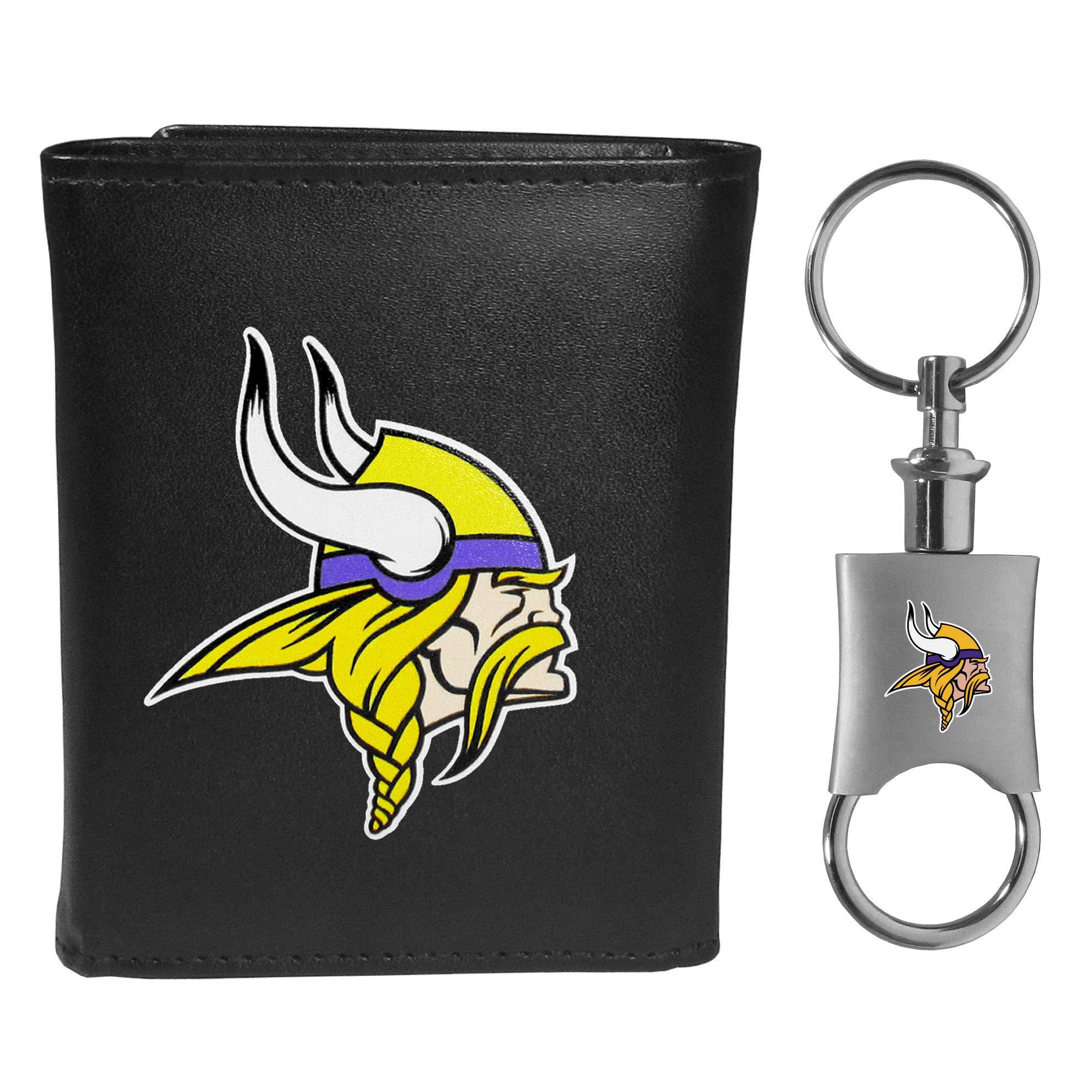 Siskiyou Siskiyou Sports NFL Minnesota Vikings Mens Tri-fold Wallet & Valet Key Chain, Black, One Size