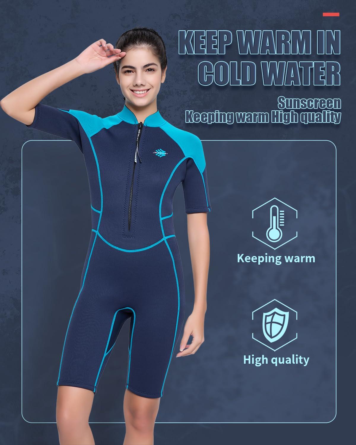 JSNORKLET Jsnorklet Womens Wetsuit Shorty, 3mm Front Zip Neoprene Shorty Diving Suits Keep Warm in Cold Water for Swimming Snorkeling Surfing