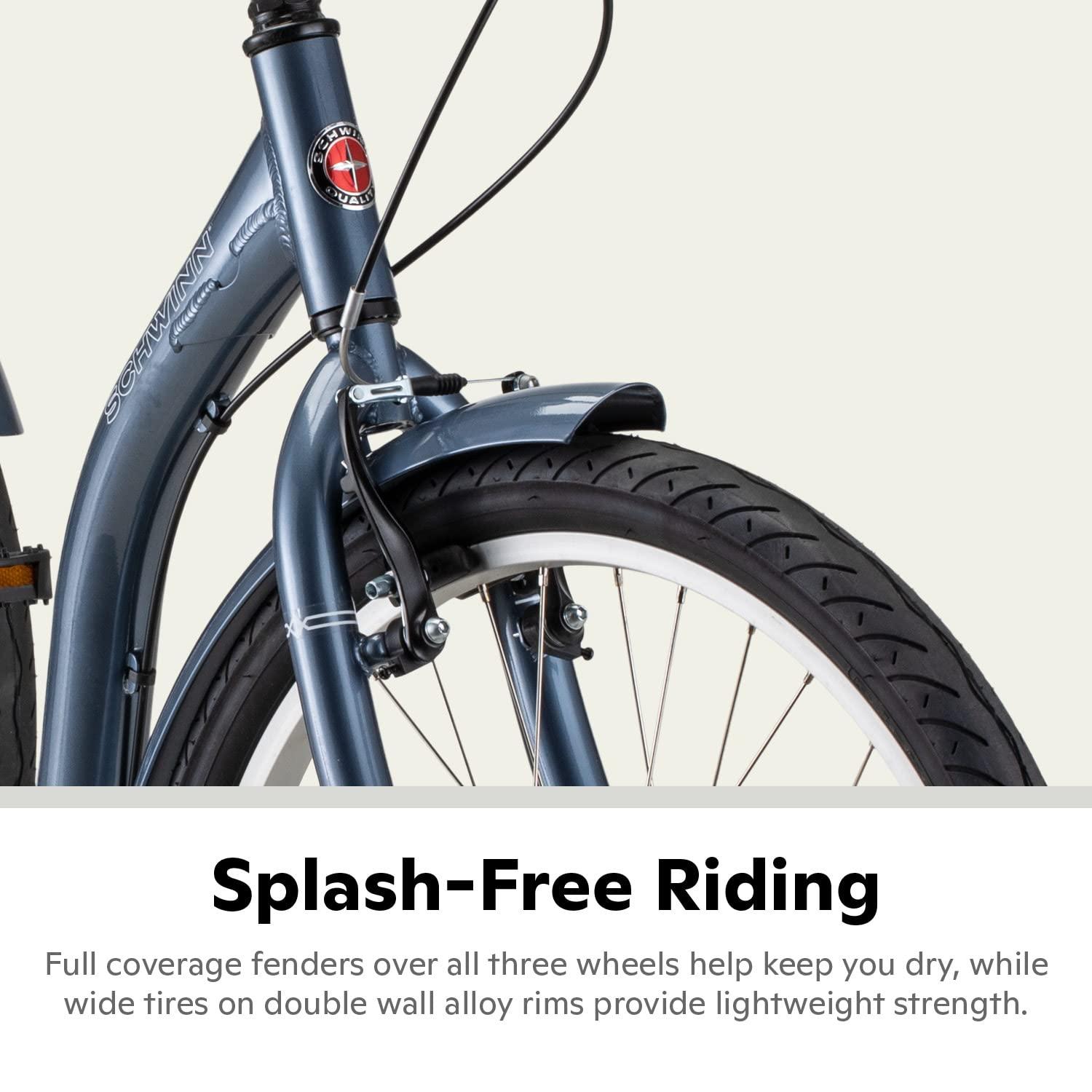 Schwinn Schwinn Meridian Adult Tricycle, 24 Inch Bike for Women and Men, Single-Speed Adult Trike, Low Step-Through Frame, Springer Cruiser Seat, Upright Riding Position, Bike with Basket, Tricycle for Adults