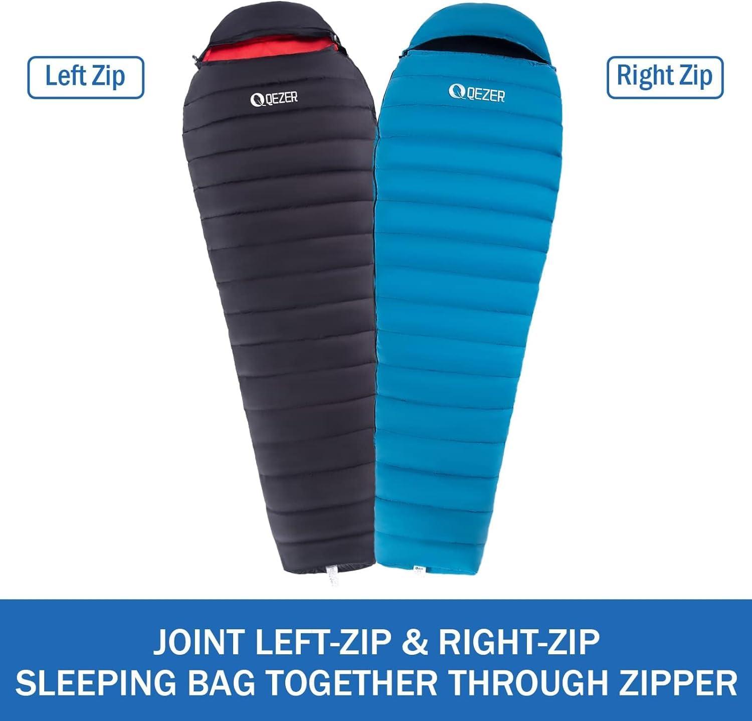 QEZER QEZER Ultralight Down Sleeping Bag for Adults 37-60 Degree F with 600 Fill Power, Compact Summer Sleeping Bag with Compression Sack for Backpacking, Hiking and Camping