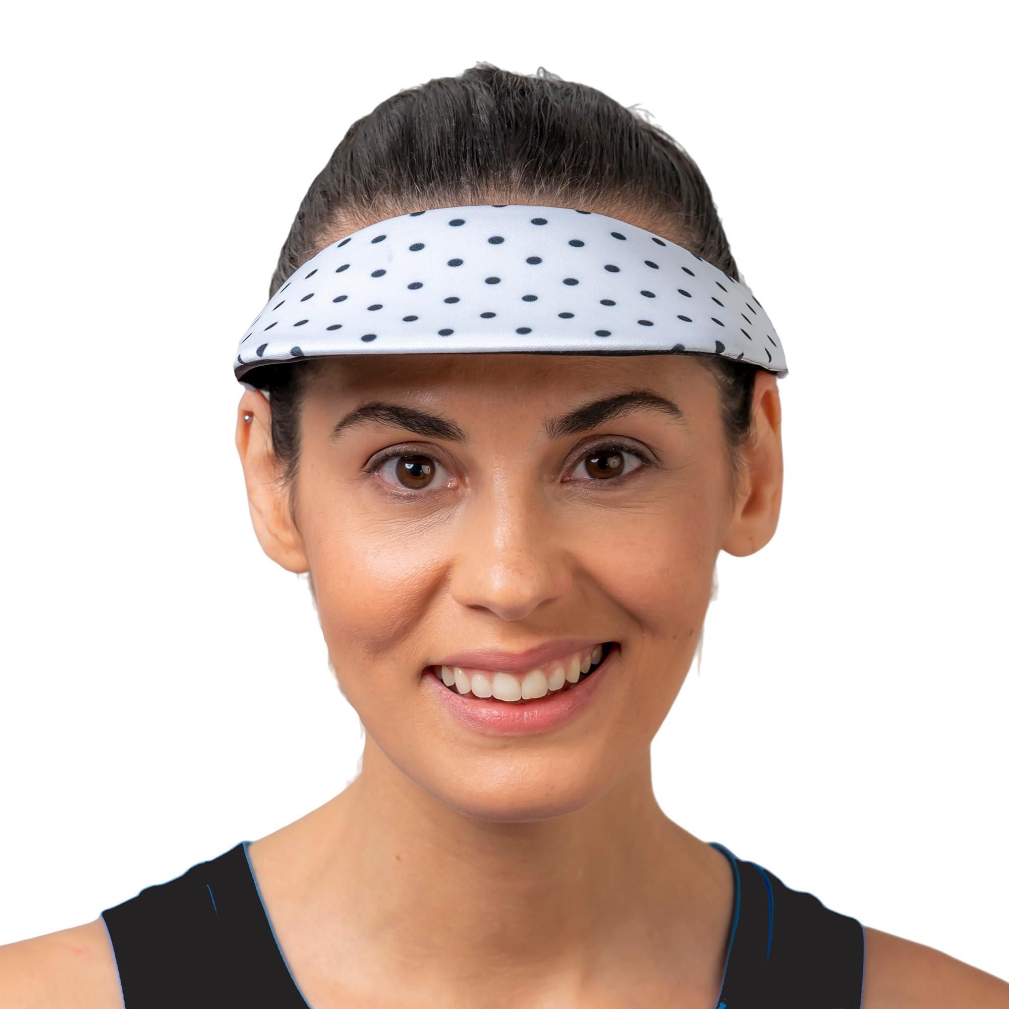 No Headache No Headache Sun Visors for Women | Square Brim Golf & Tennis Visor | Stylish & Lightweight Visor Hats for Women | Comfortable Sun Visors for Outdoor Sports & Travel | White W/Black Pola Dots