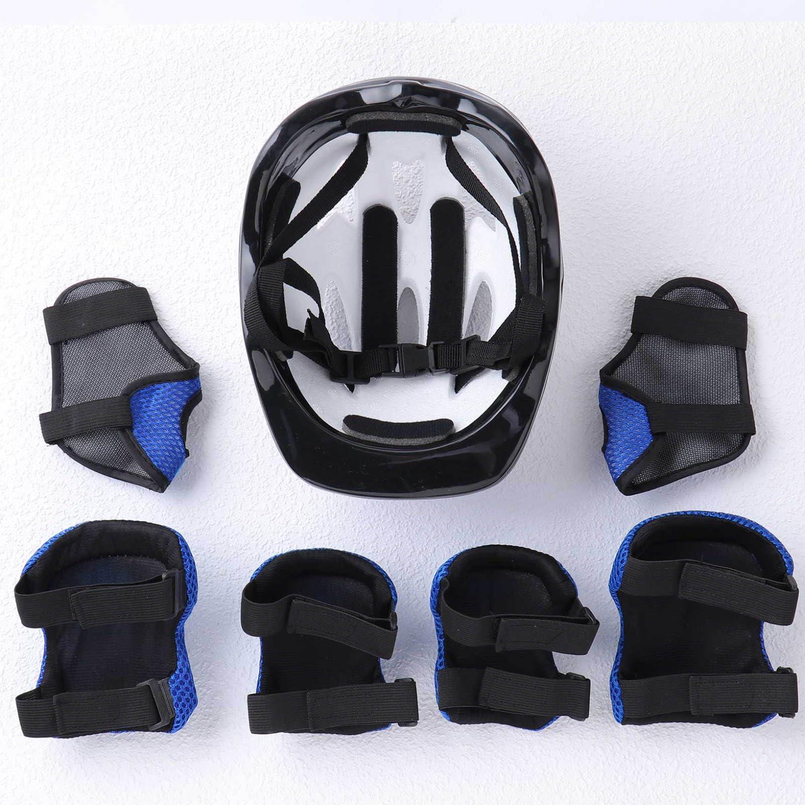 Oyolan Oyolan 7Pcs Kids Protector Gear Set Bike Helmet with Knee Pads Elbow Pads Wrist Guards Protector Set for Skateboard Cycling Scooter Outdoor Sports Blue B One Size