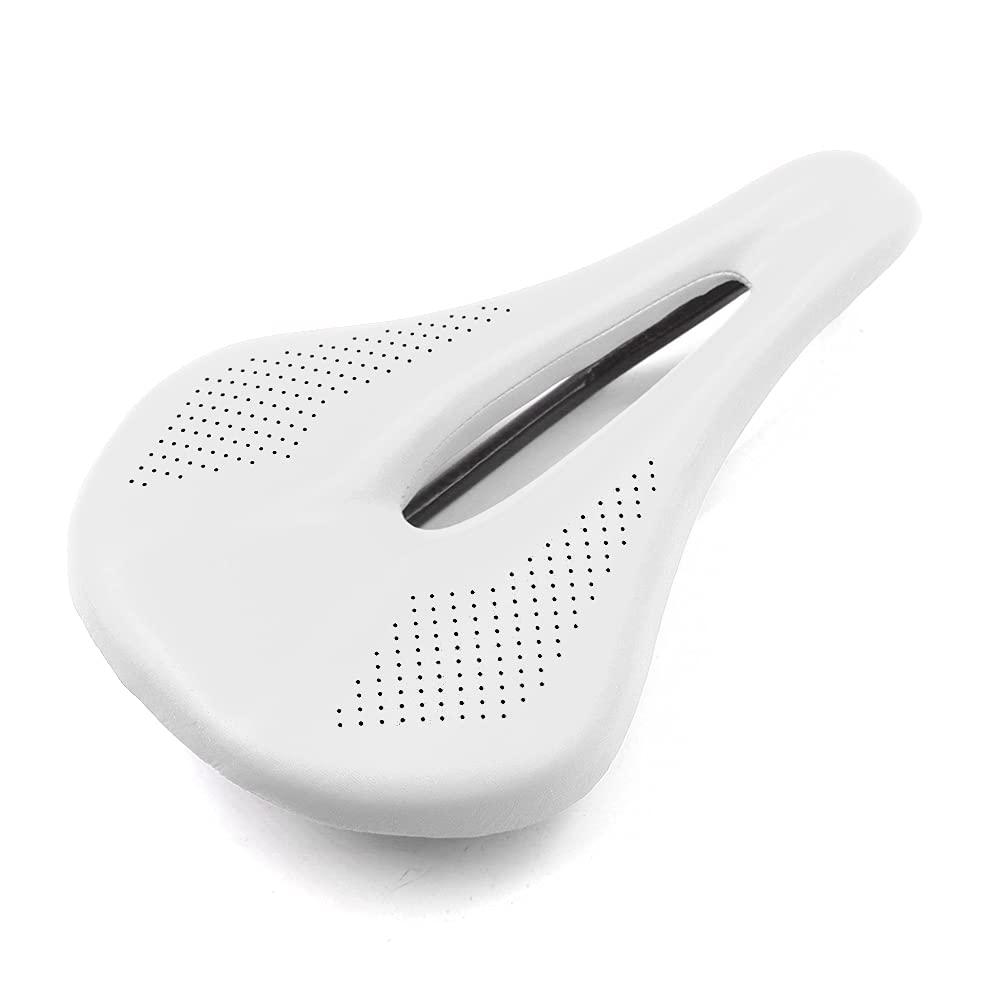 WALGUN WALGUN Lightweight Carbon Fiber Bike Seat for Men Women Comfortable Leather Cover MTB Mountain Road Bike Carbon Rail Bicycle Saddle Cushion - 143mm/155mm (White, 155mm)