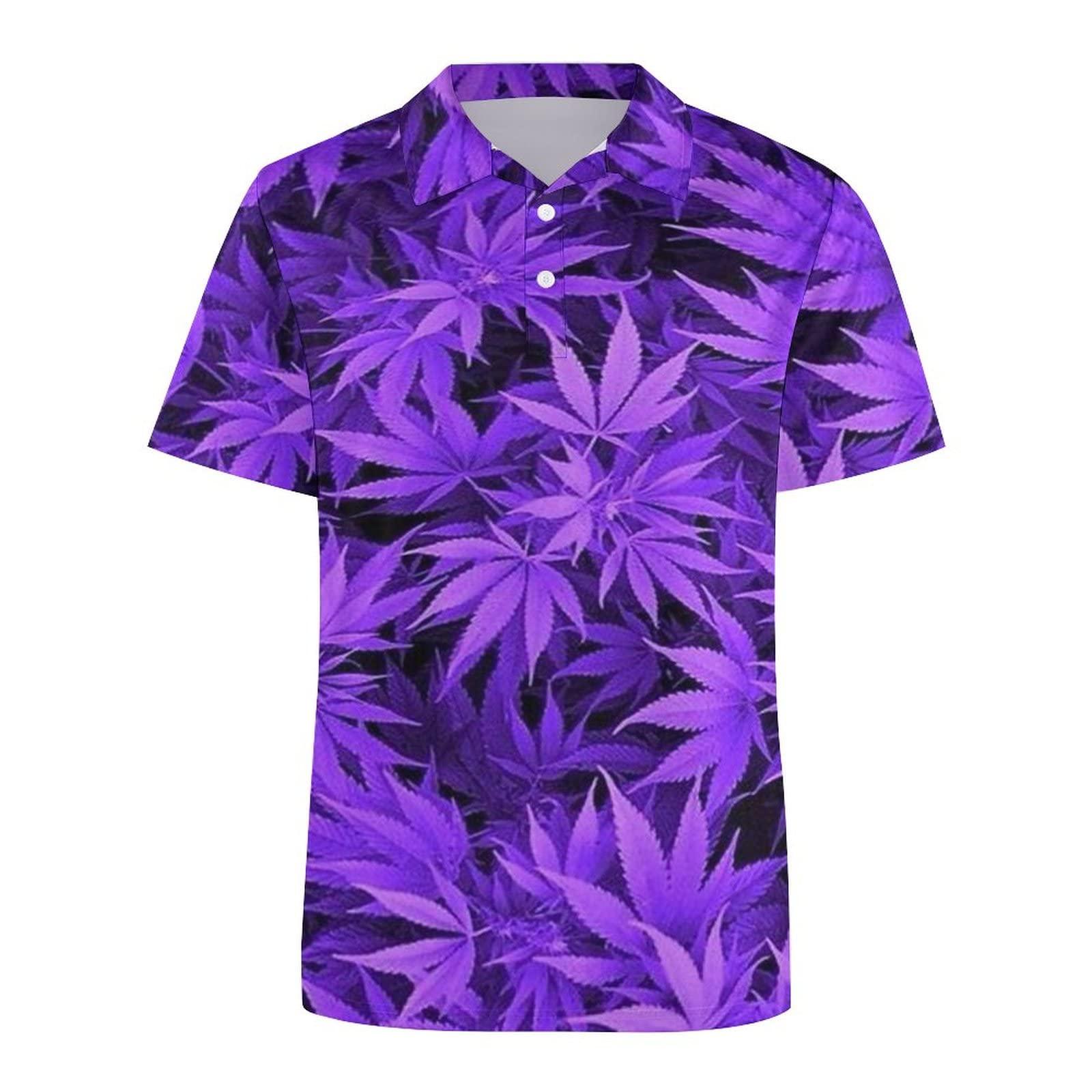 BAIKUTOUAN BAIKUTOUAN Purple Pot Leaf Men's Polo-Shirts Short Sleeve Golf Tees Outdoor Sport Tennis Tops XL