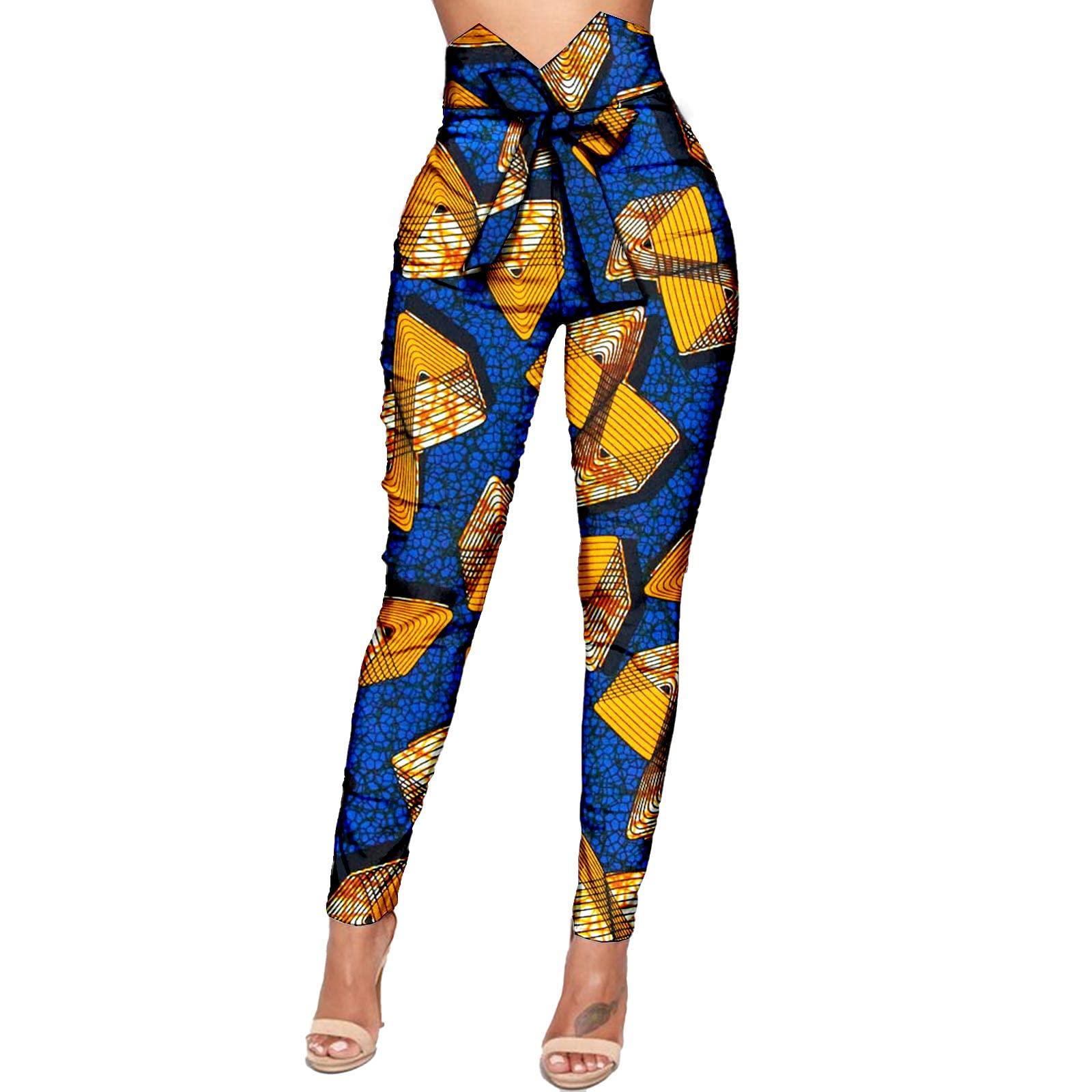 RealWax African Print Trousers Fashion Women Ankara High Waist Long Pants with Bowtie Dashiki Clothing Attire 703 XXS