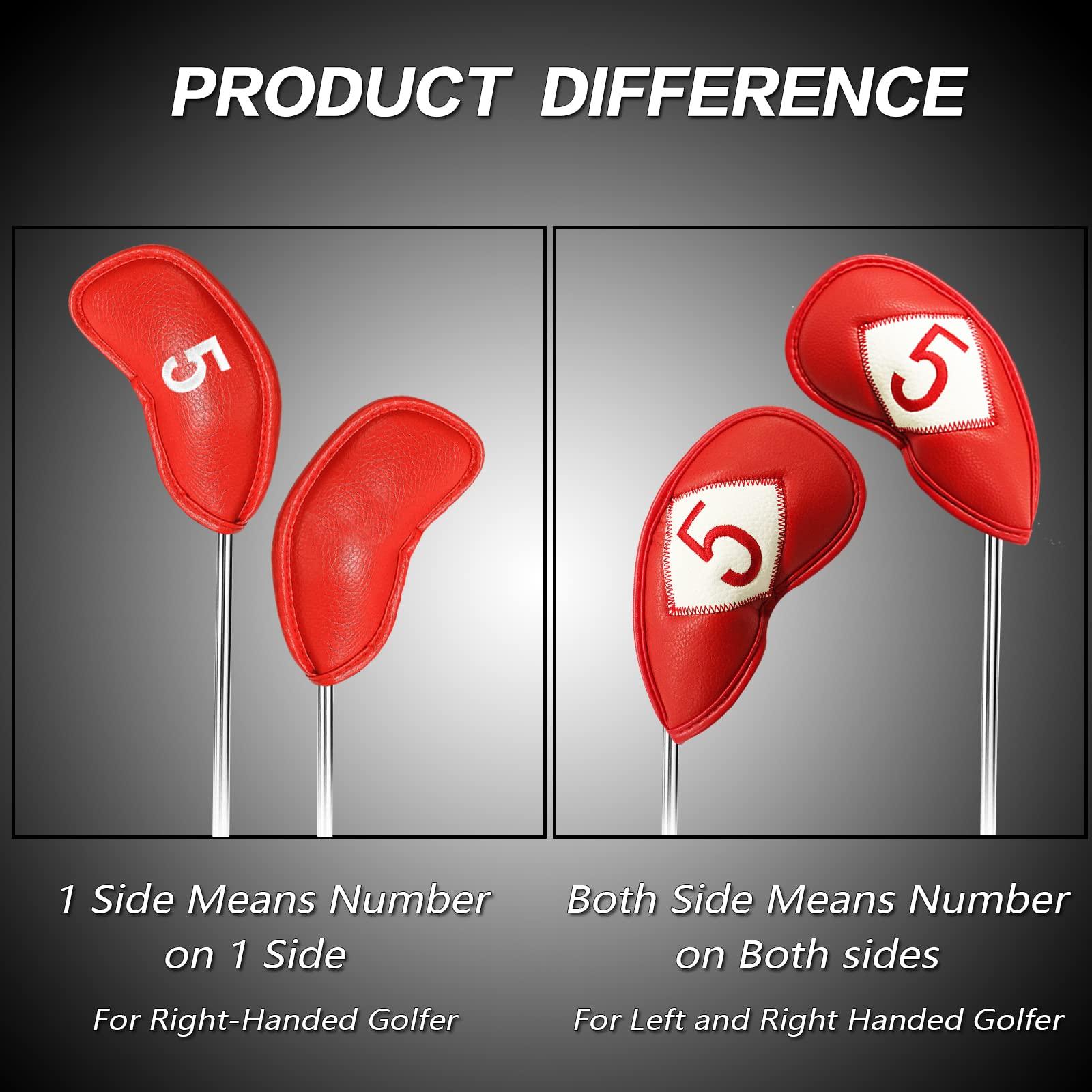 FINGER TEN FINGER TEN Golf Iron Head Covers Value 8/11/12 Piece Set, Synthetic Leather Deluxe Club Headcover, Universal Fit Main Iron Clubs Gift Set (1 Side-Red)