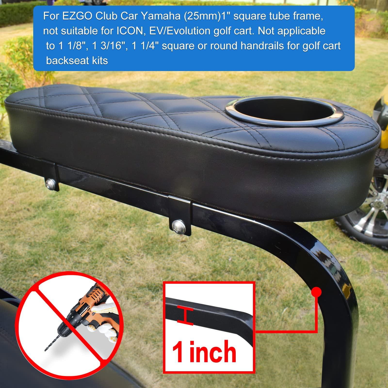 NOKINS NOKINS Golf Cart Diamond Armrest with Cup Holder No Drilling Required for Club Car EzGo Yamaha Rear Seat Kit Fits 1-inch Square Tube Black (Black Stitching)