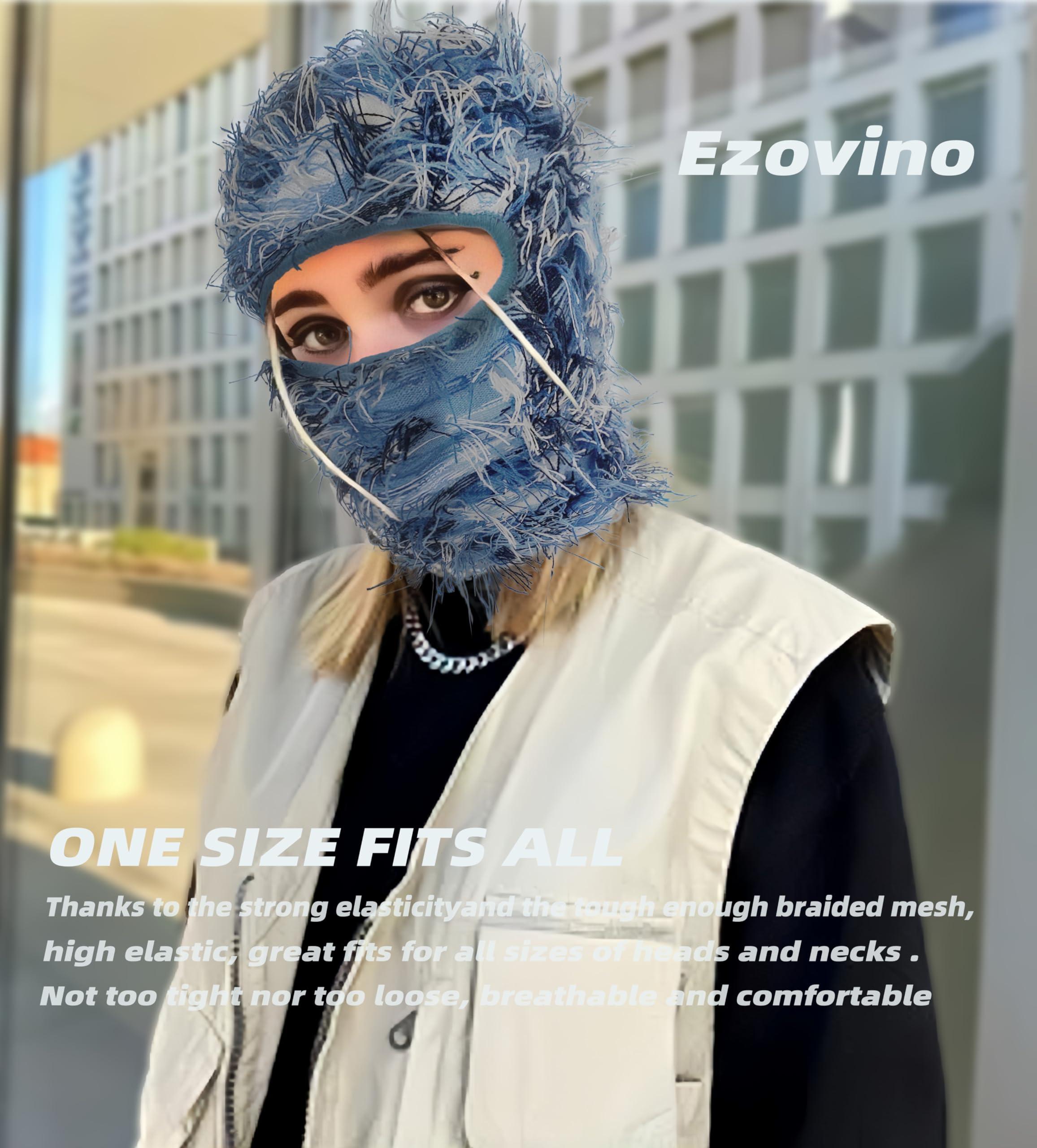 Ezovino Ezovino Distressed Balaclava Ski Mask, Knitted Full Face Mask for Men/Women Purple
