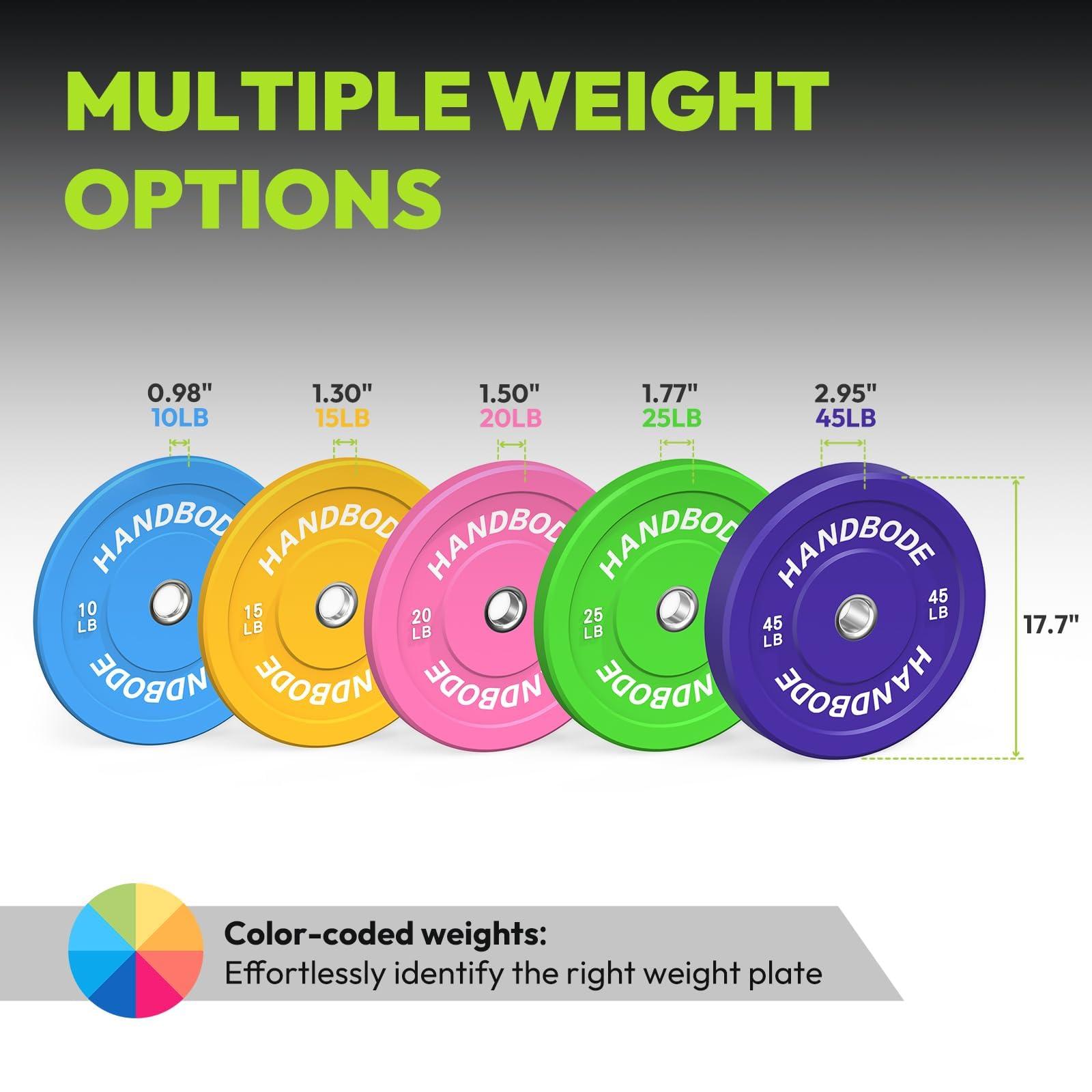 HANDBODE HANDBODE Bumper Plates Olympic Weight Plates, Colored Rubber plate for Weight Lifting and Strength Training 100LB