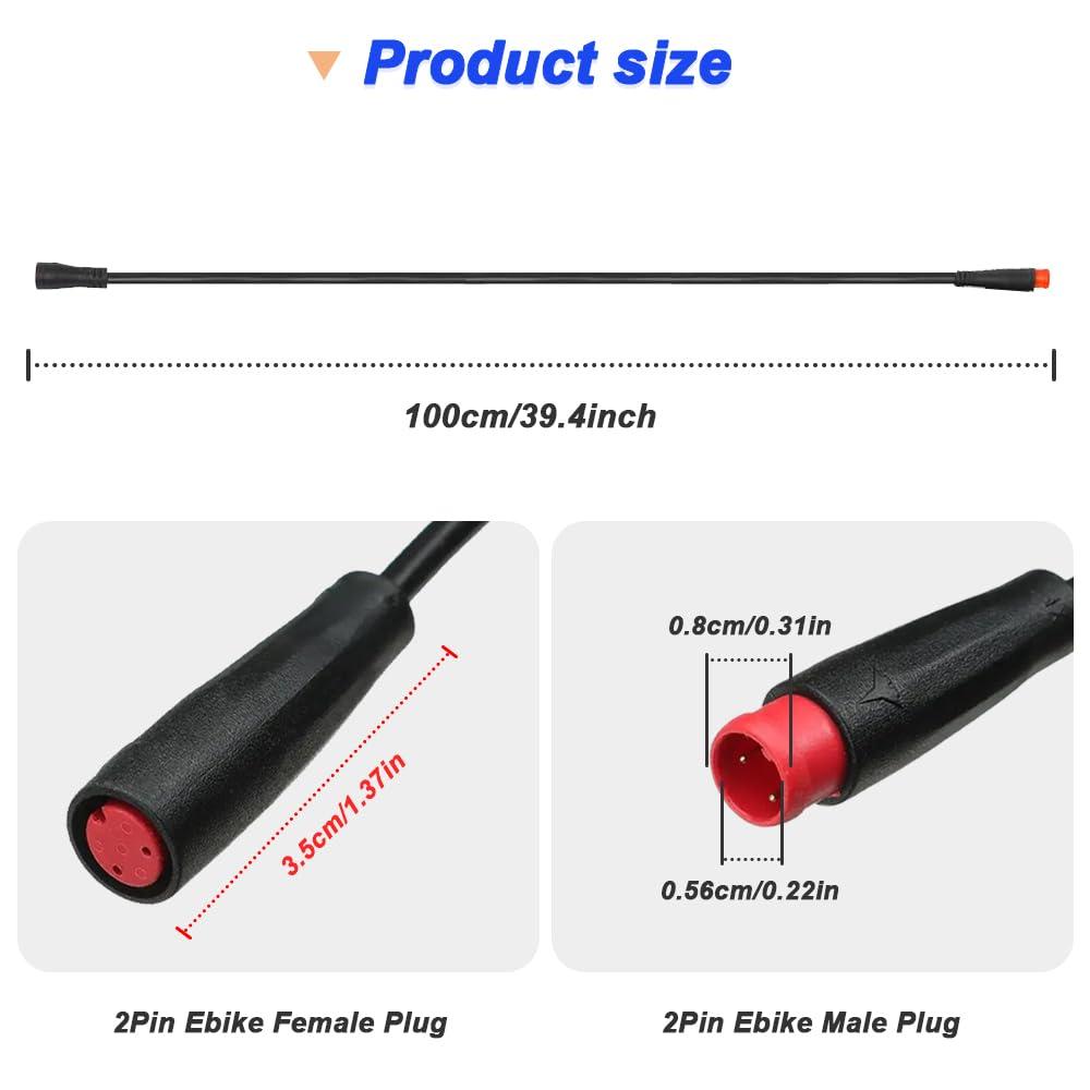 DKARDU DKARDU Ebike 2Pin Extension Cable, Waterproof Female to Male Elctric Bike Cord for Ebike Light, Gear Sensor and Brake in Ebike Modification Kit (2 Pack)