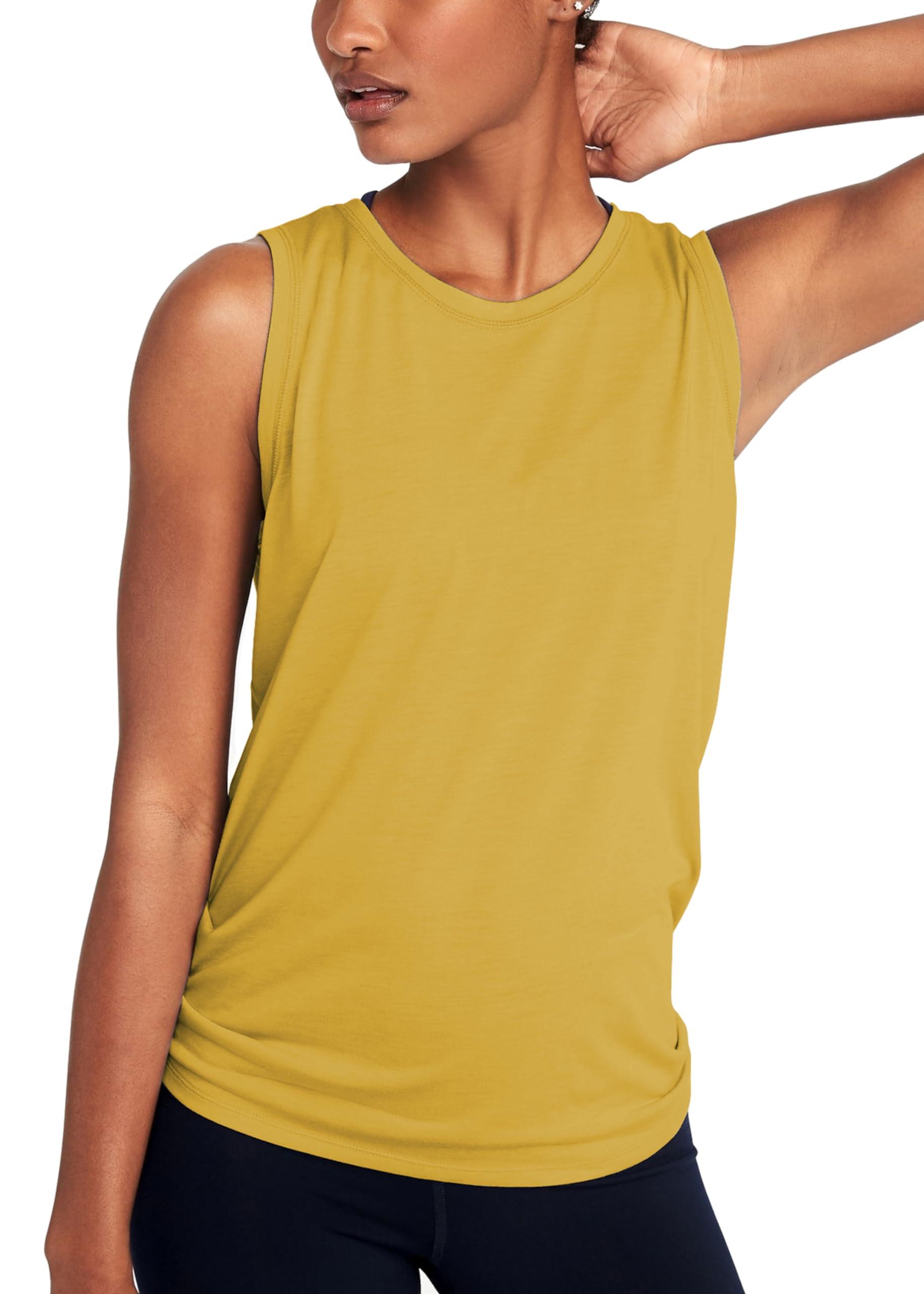 Bestisun Bestisun Tie Back Workout Tank Tops Mesh Back Athletic Gym Sports Shirts for Women Yellow XL