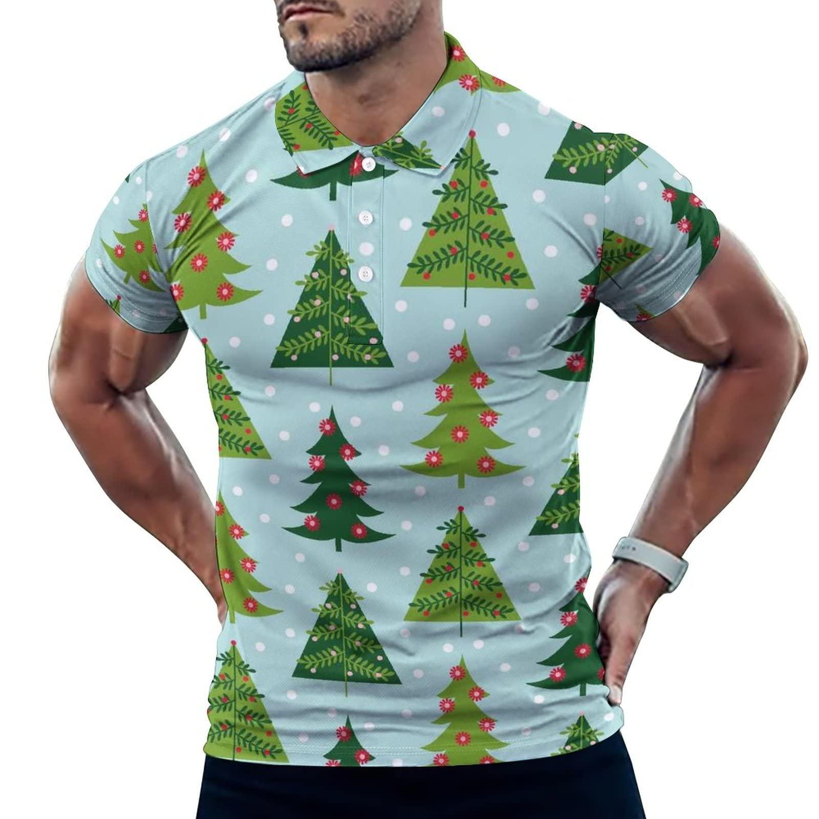 BAIKUTOUAN BAIKUTOUAN Christmas Trees Men's Golf Polo-Shirt Short Sleeve Jersey Tees Casual Tennis Tops M