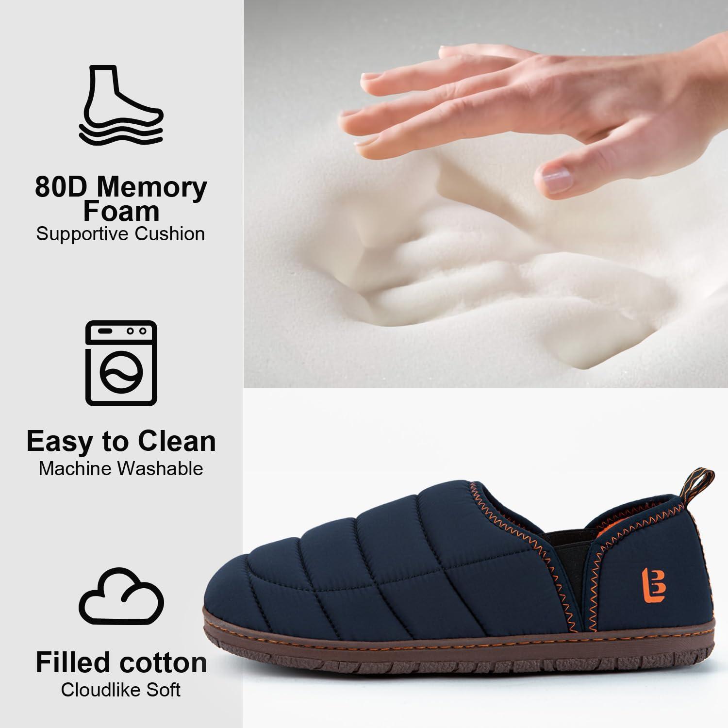 LongBay LongBay Men's Outdoor Slippers Two Tone Memory Foam Slip On Indoor House Shoes bedroom Loafers Navy Blue, 9