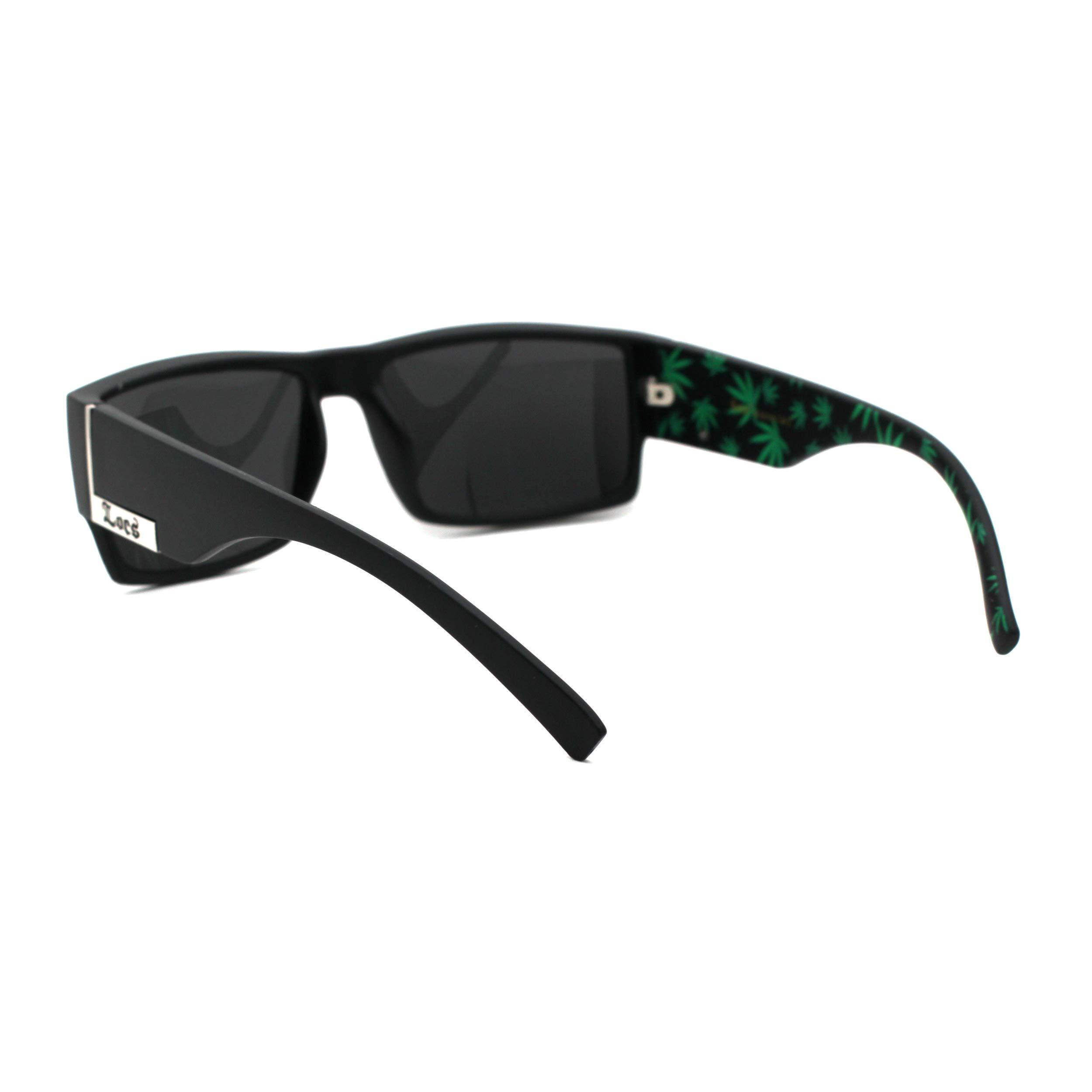 Locs Locs Marijuana Pot Leaf Print Rectangular Mad Dog Sunglasses Matte Black Green