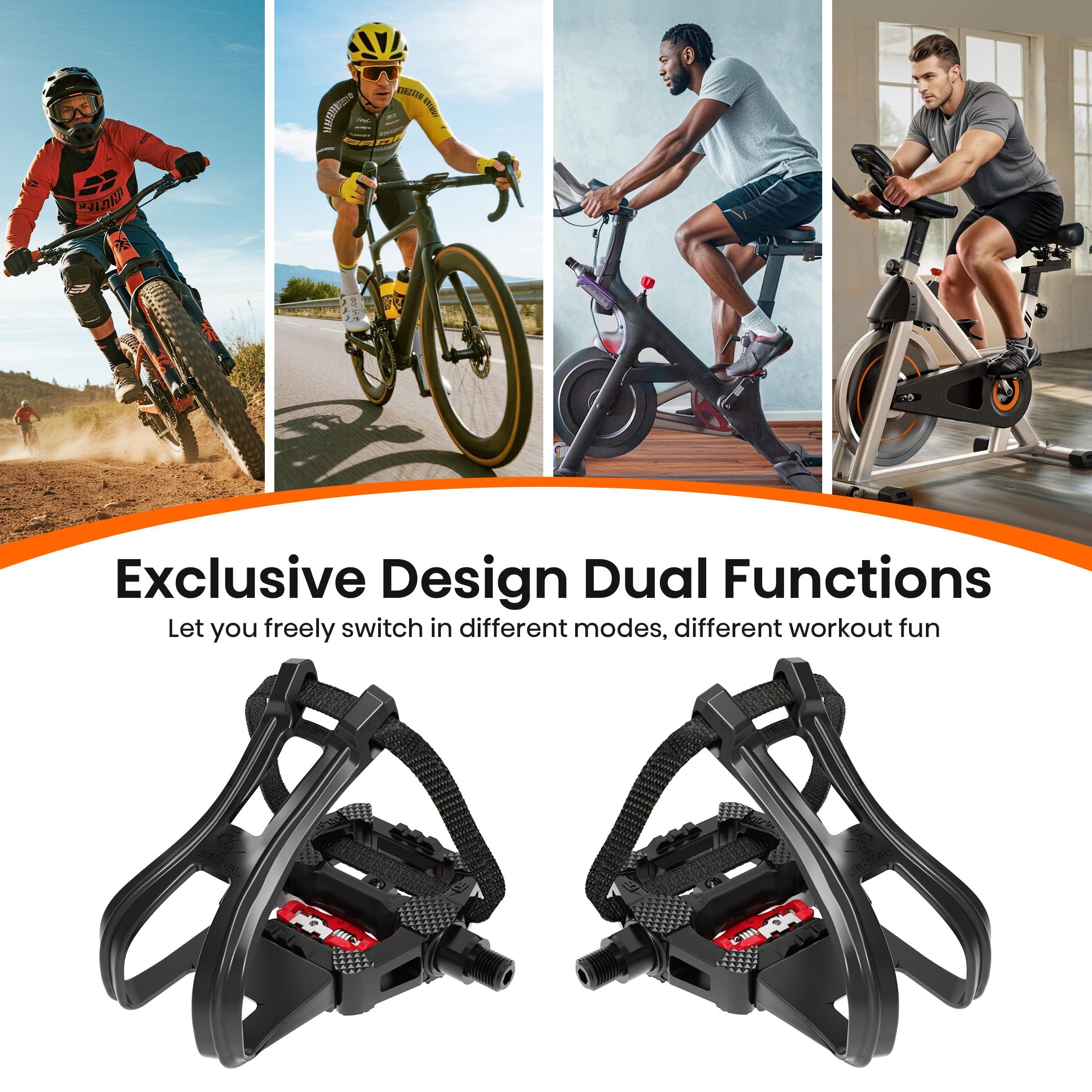 FitHeart Joy FitHeart Joy SPD Bike Pedals Delta Compatible 9/16'' with Toe Cages, Mountain Bike Peloton Pedals for Regular Shoes & Clipless Shoes, Bicycle Pedals Convert Look Delta Pedals to Dual Function Pedals