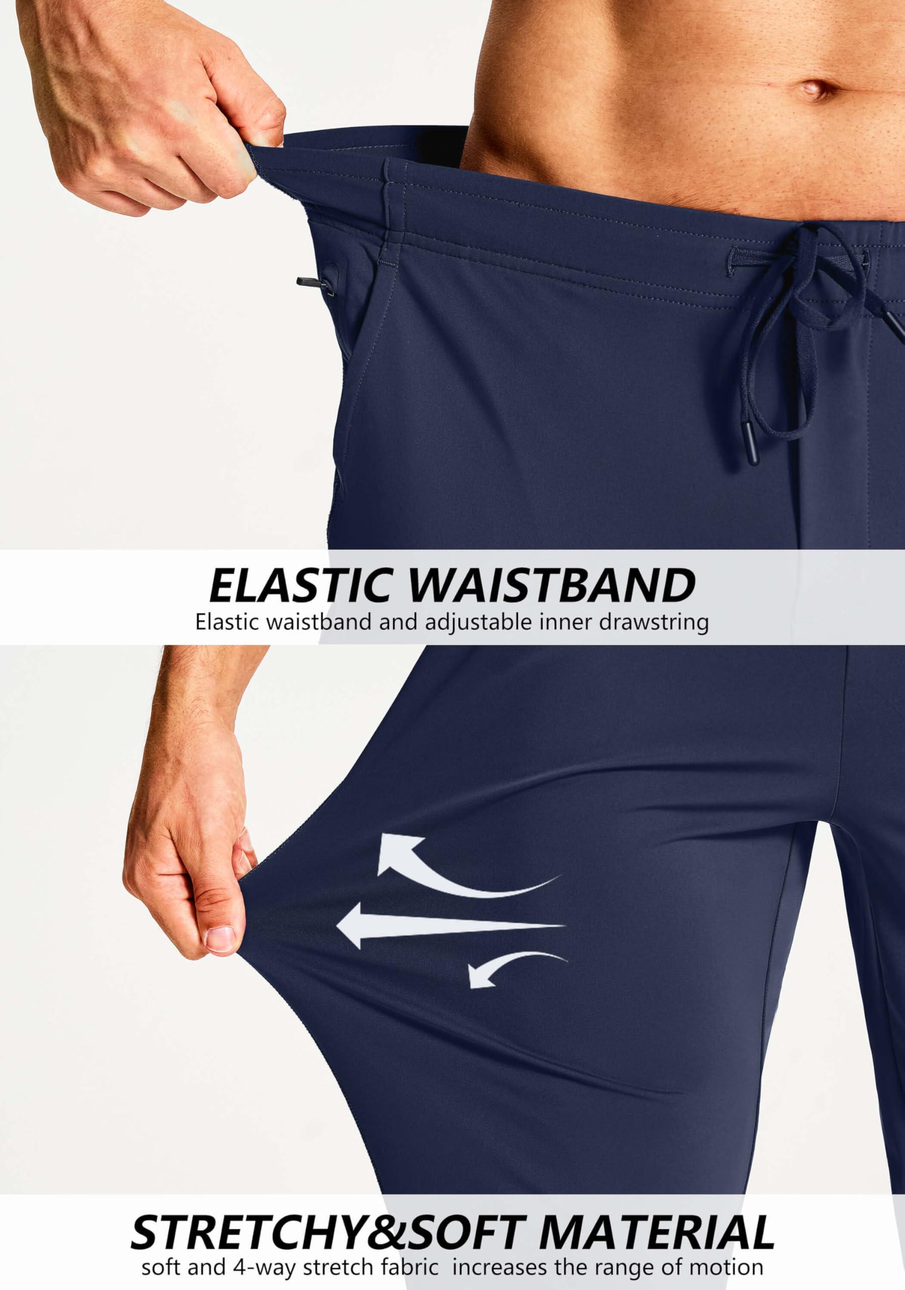 YOVVI YOVVI Men's Athletic Joggers Stretch Sweatpants with Zipper Pockets Lightweight Running Workout Gym Track Golf Jogging Training Sweat Pants for Men(Dark Blue,3XL)