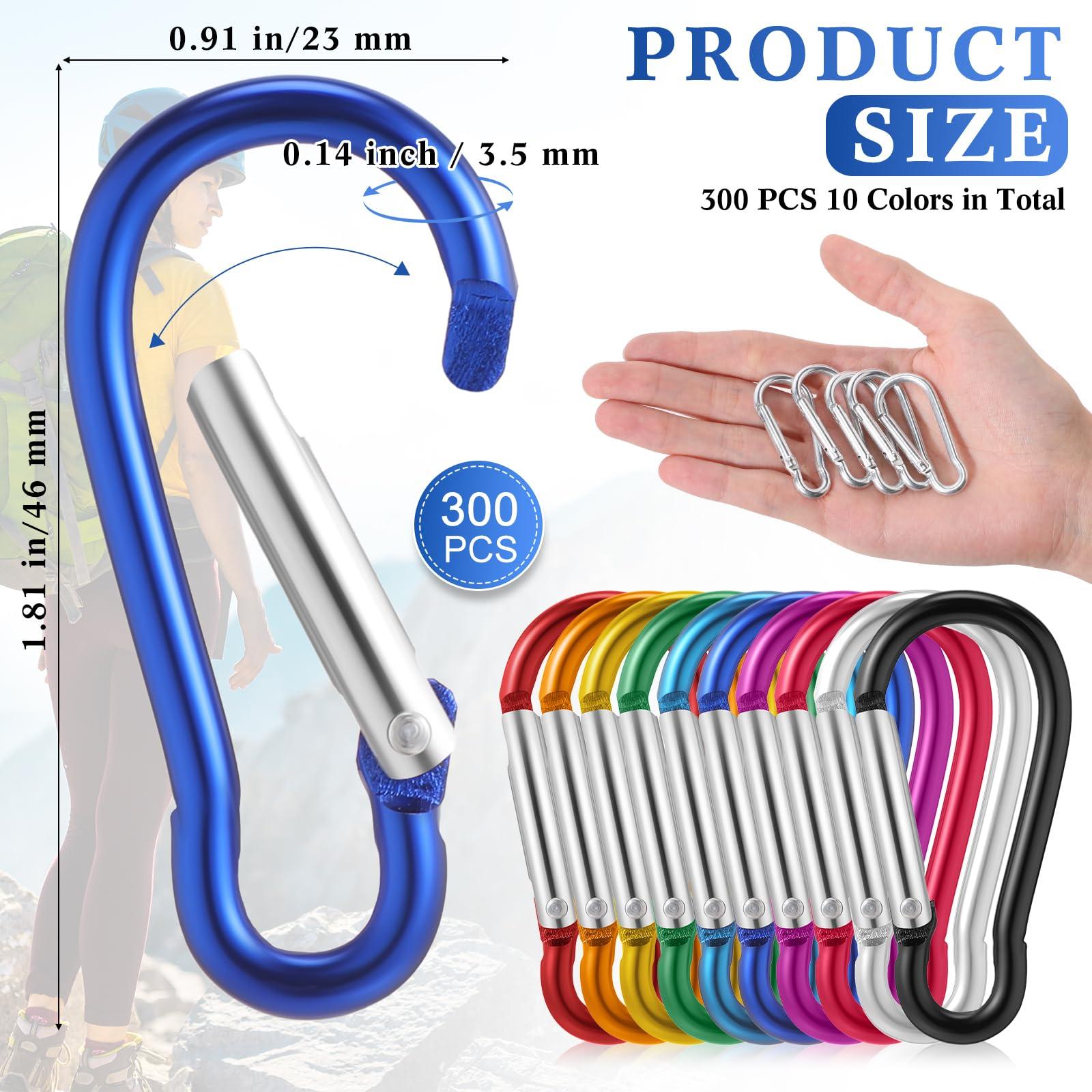 Yaocom Yaocom 300 Pcs 2\" Carabiner Bulk Spring Snap Hooks Bulk Aluminum Alloy Clip Keychain for Hanging Camping Hiking Traveling Fishing Outdoor Activities(Colorful)
