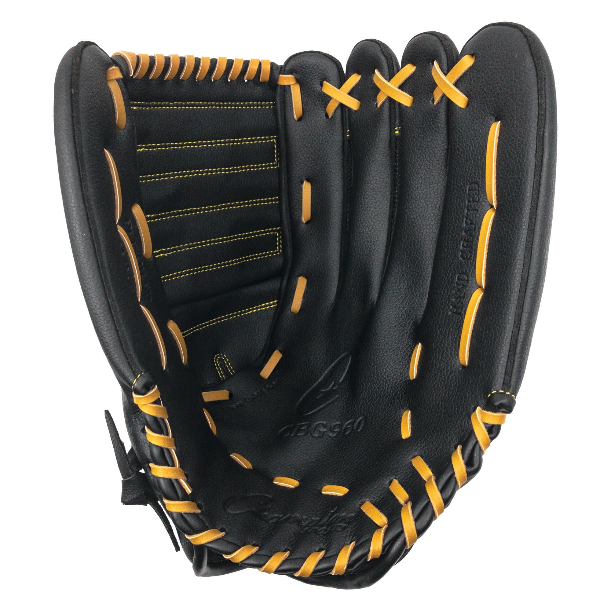 Champion Sports Champion Sports 14\" Physical Ed. Glove - Soft Leather Front and Nylon Mesh Back for Comfort Grip | Adjustable Strap with Velcro Closure | Closed Web | Age: H.S.-Adult | Left-Handed Glove,Black